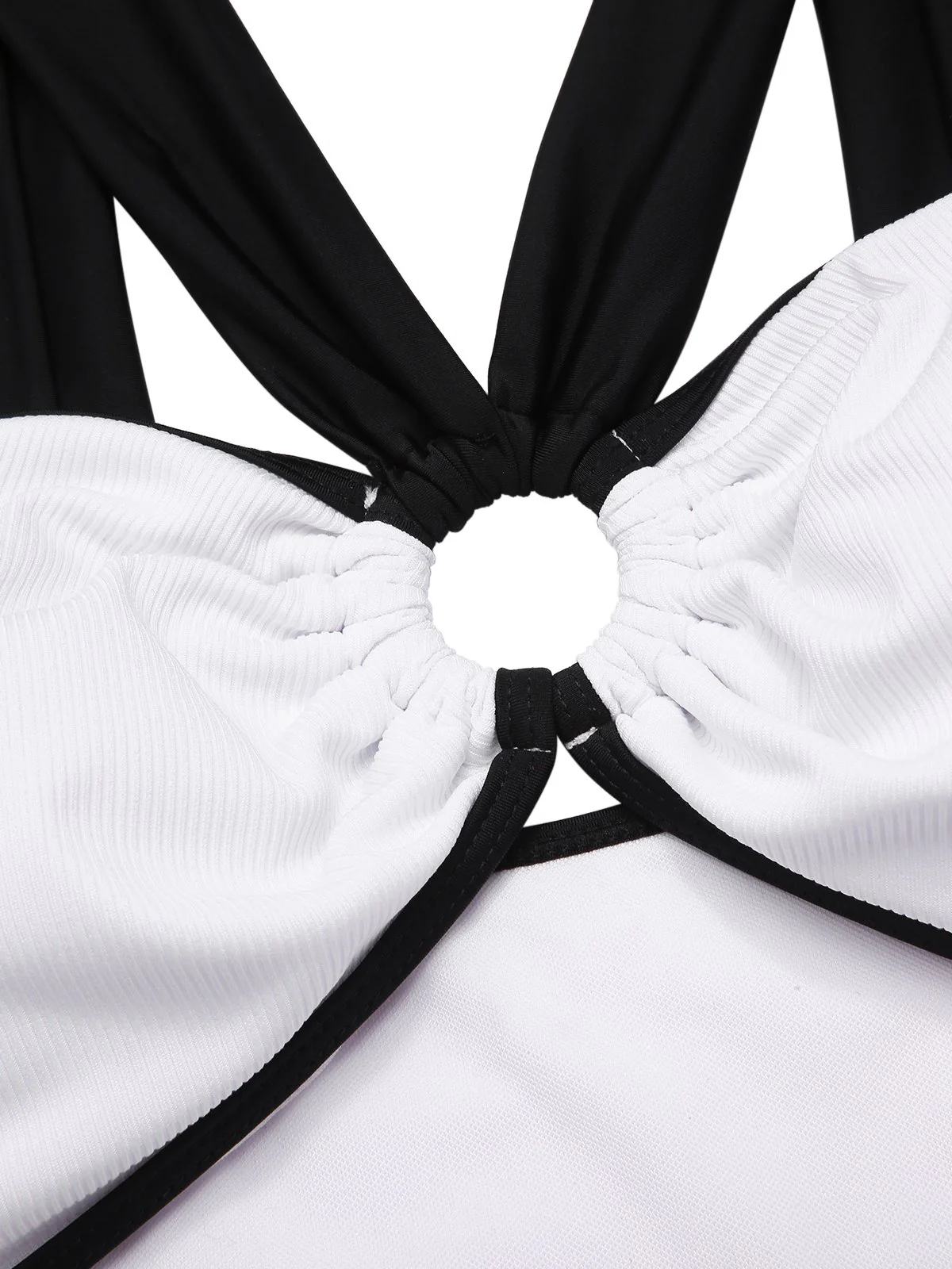White 1950s Waist Cutout Colorblock One-Piece Swimsuit - Image 4