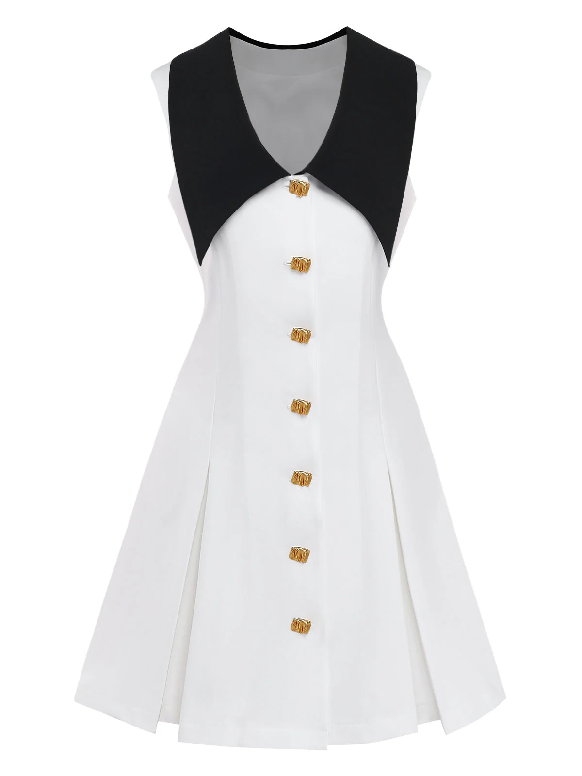 White 1960s Chelsea Collar Sleeveless Colorblock Mini Dress - Image 2