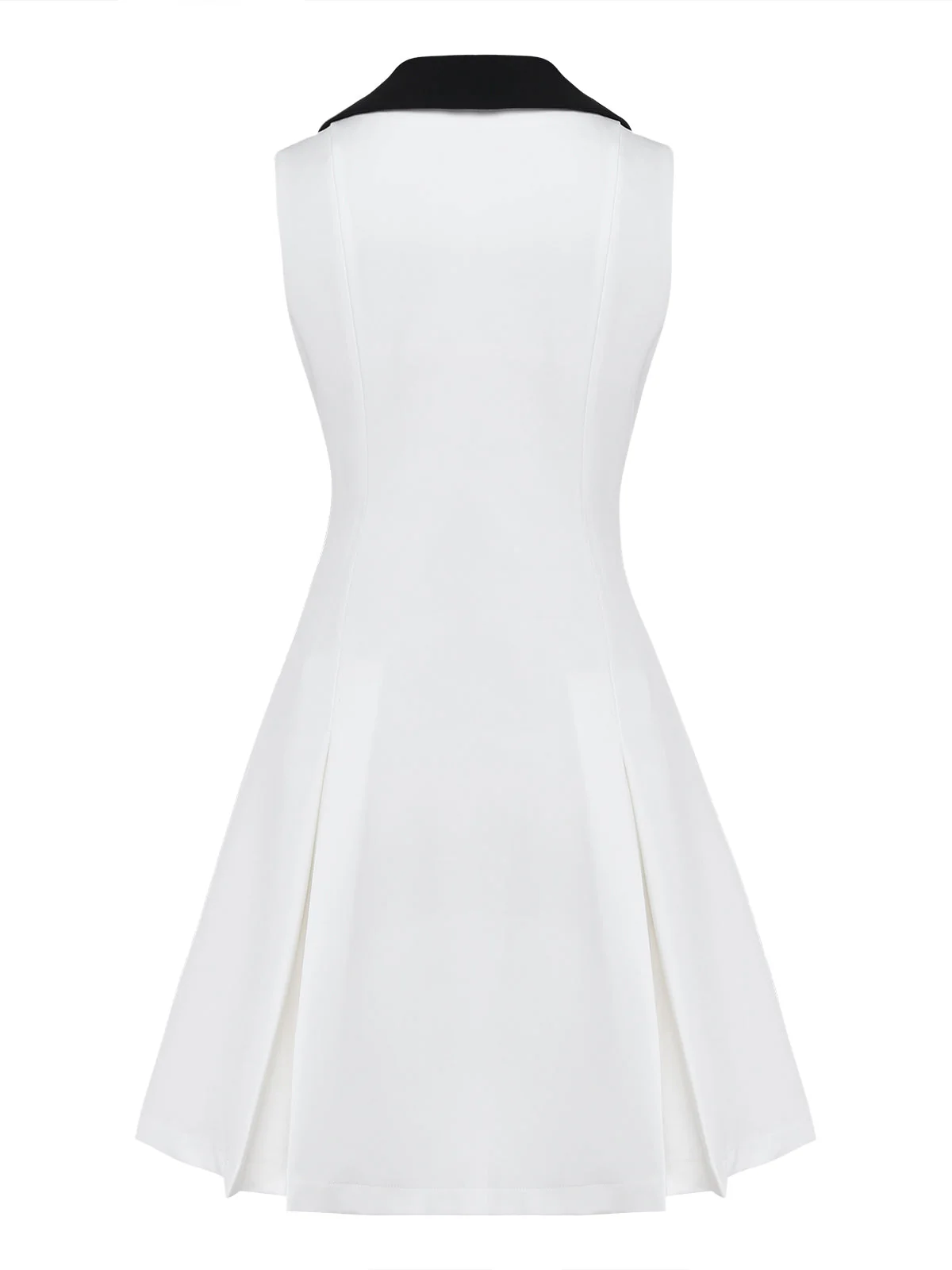 White 1960s Chelsea Collar Sleeveless Colorblock Mini Dress - Image 3