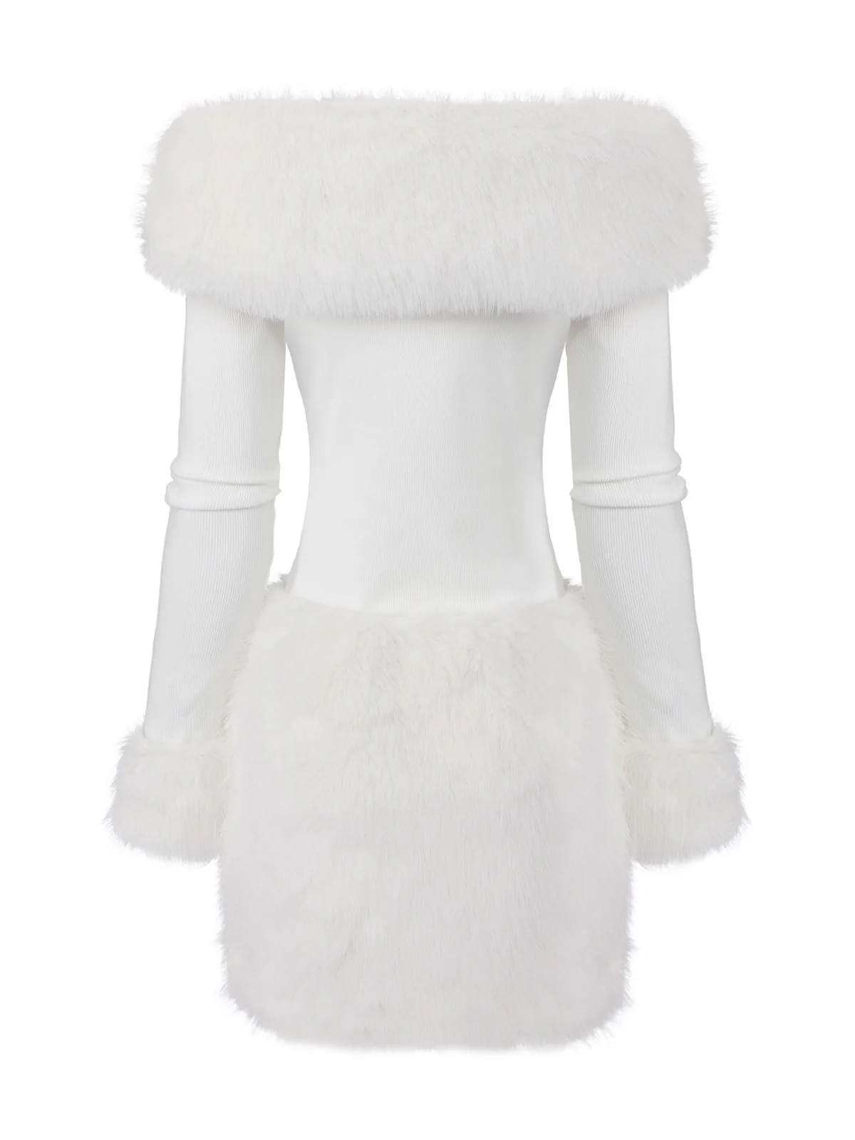 White 1960s Christmas Faux Fur Trim Off-Shoulder Dress - Image 3