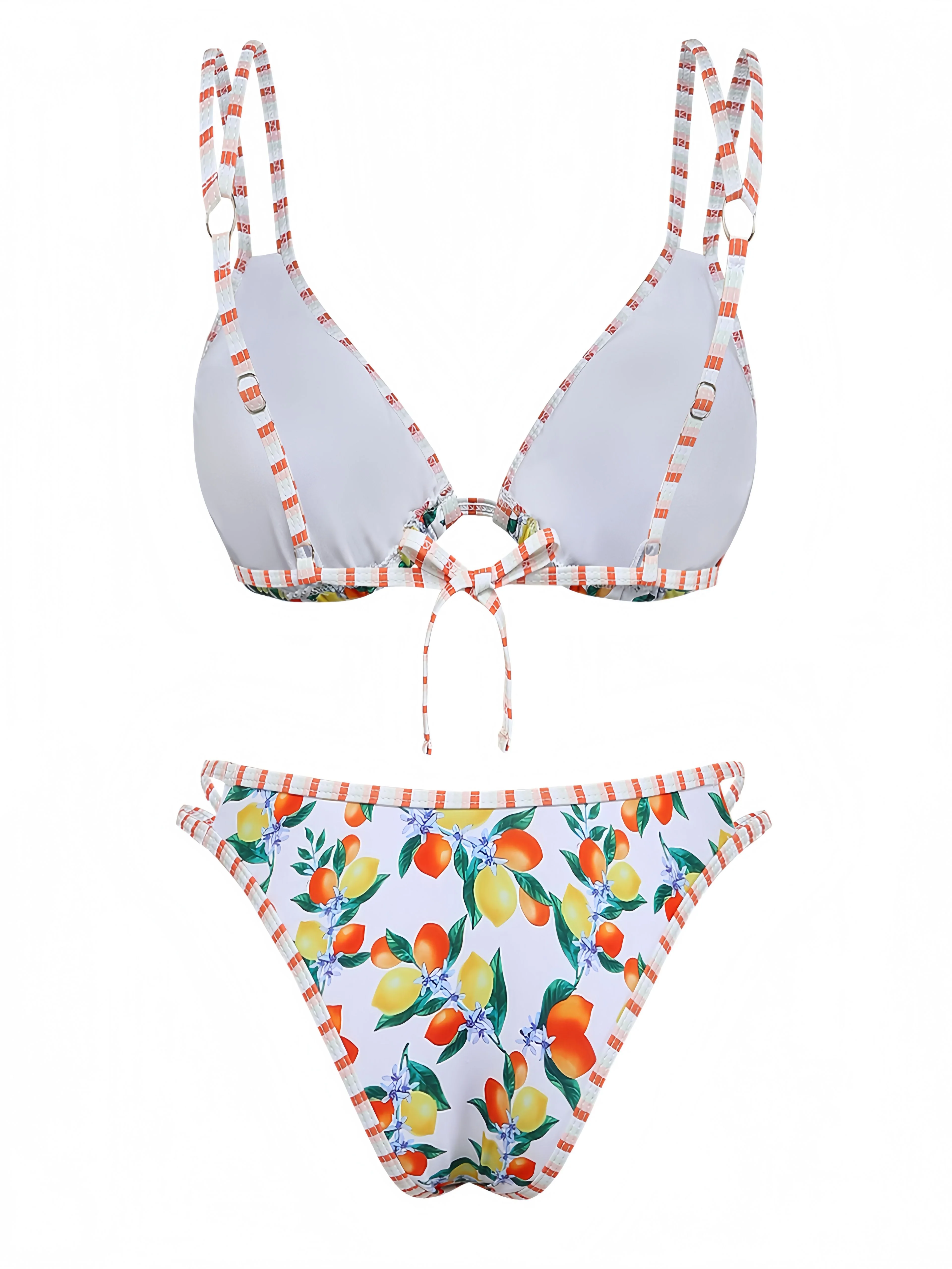 White 1960s Citrus Triangle-Strap Bikini Set - Image 3