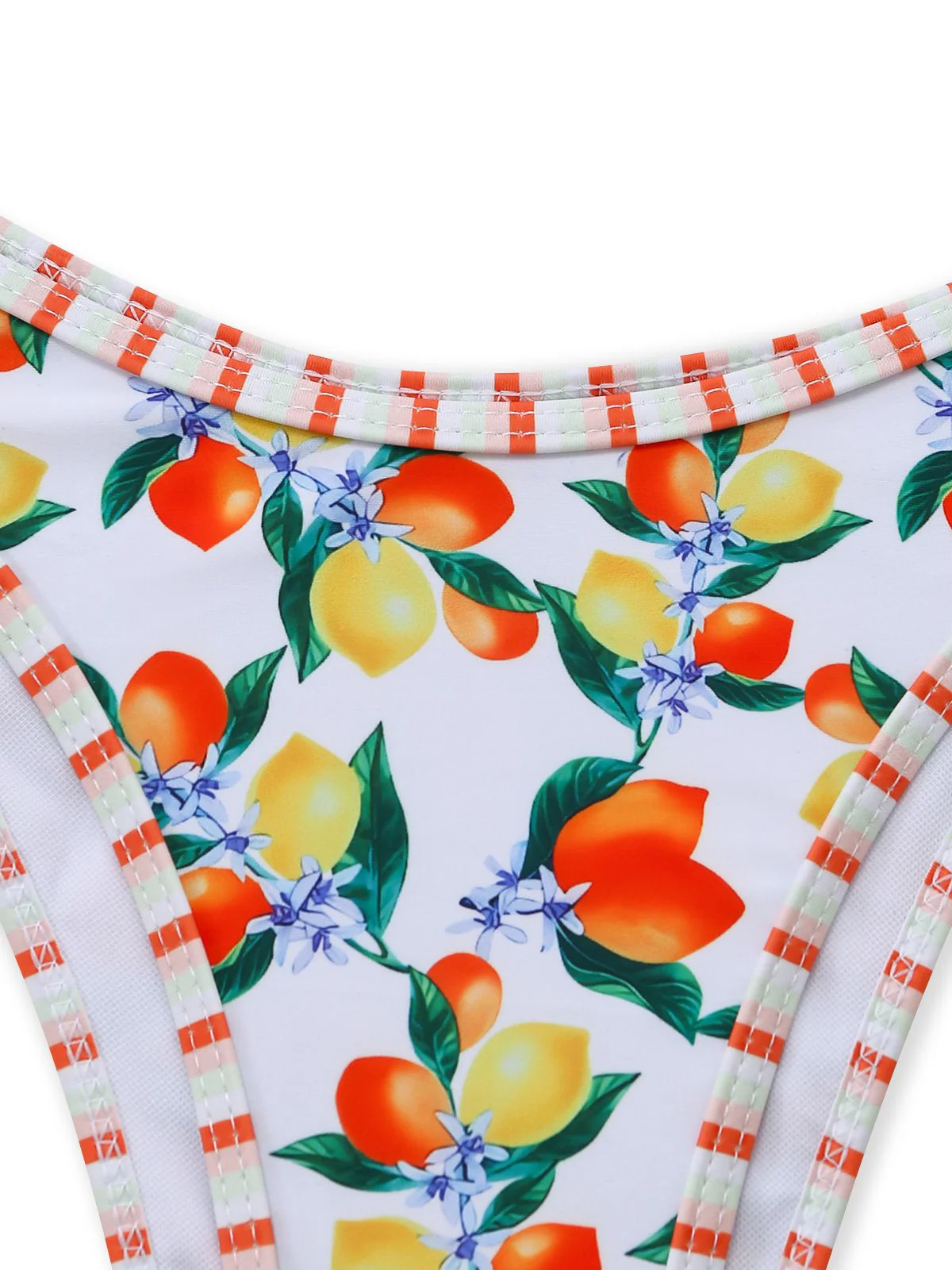 White 1960s Citrus Triangle-Strap Bikini Set - Image 6