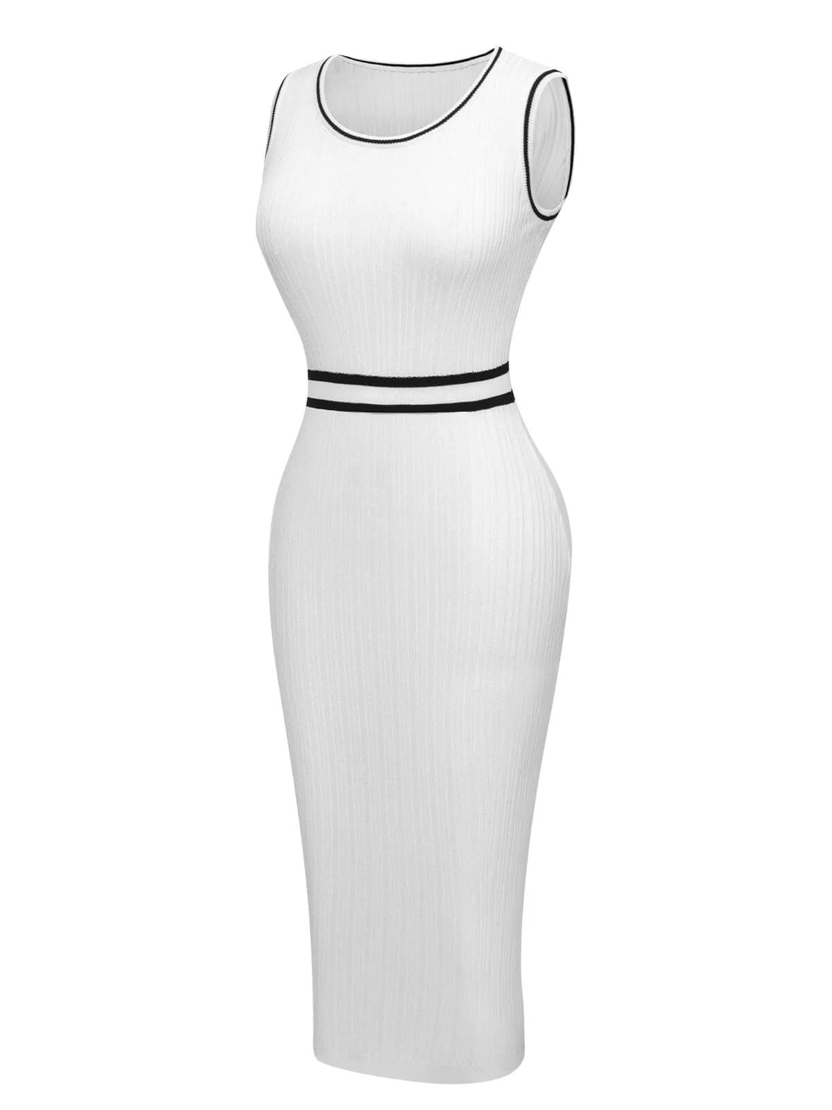 White 1960s Contrast Binding Knit Dress - Image 2