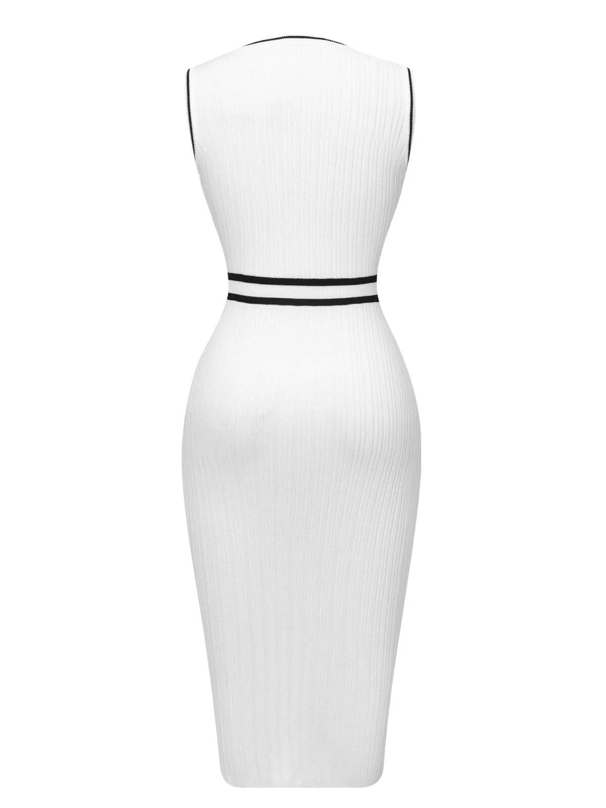 White 1960s Contrast Binding Knit Dress - Image 3