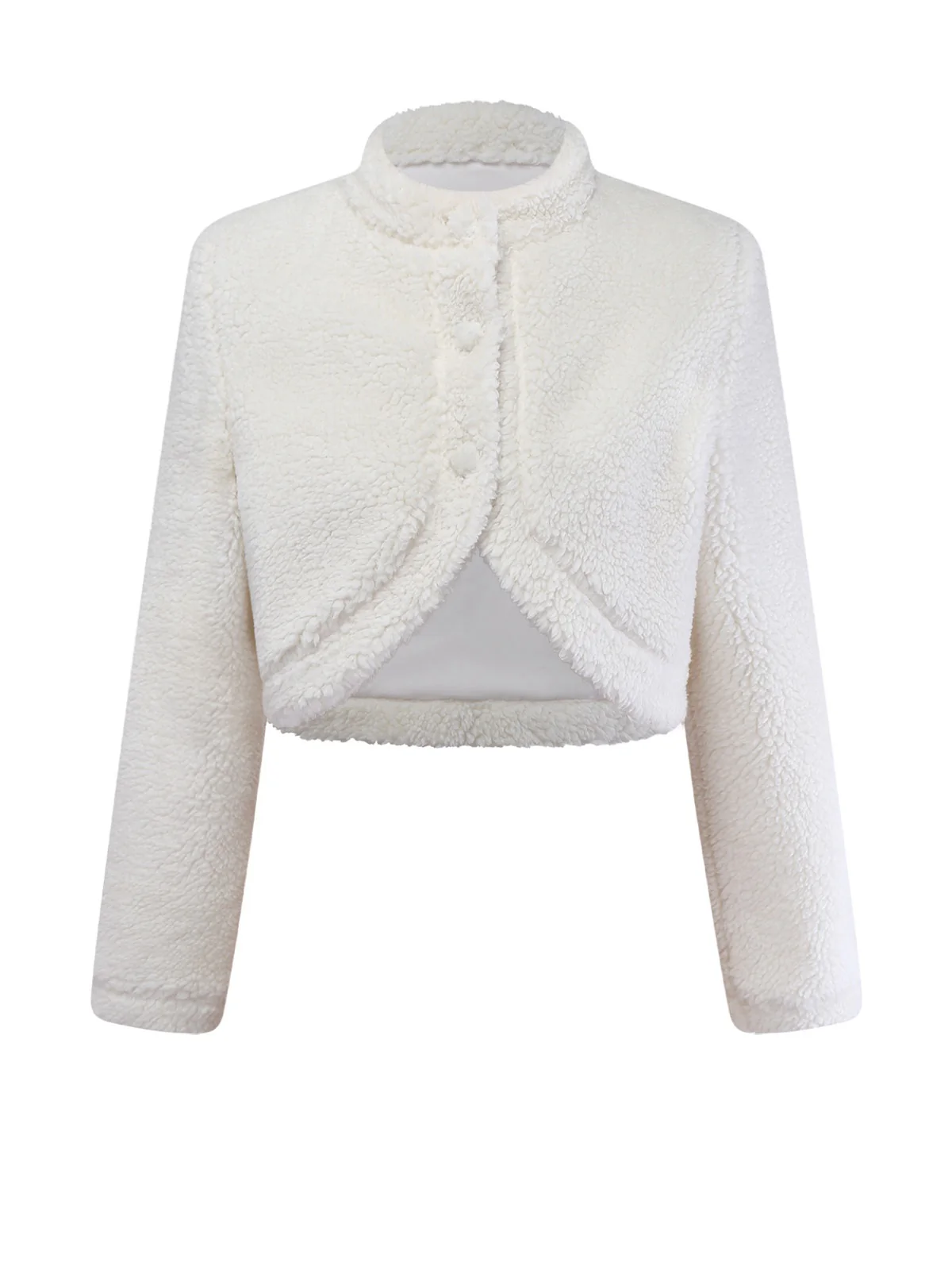 White 1960s Faux-Wool Stand Collar Jacket - Image 2