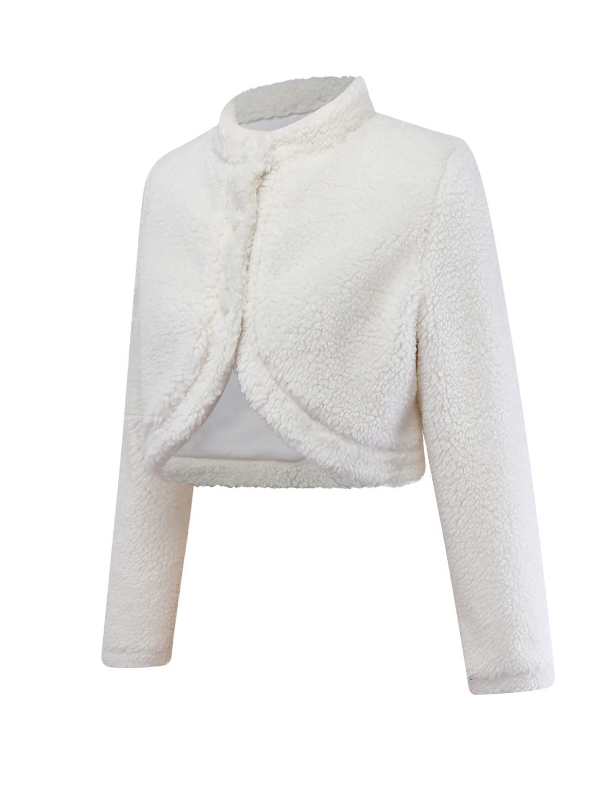 White 1960s Faux-Wool Stand Collar Jacket - Image 3