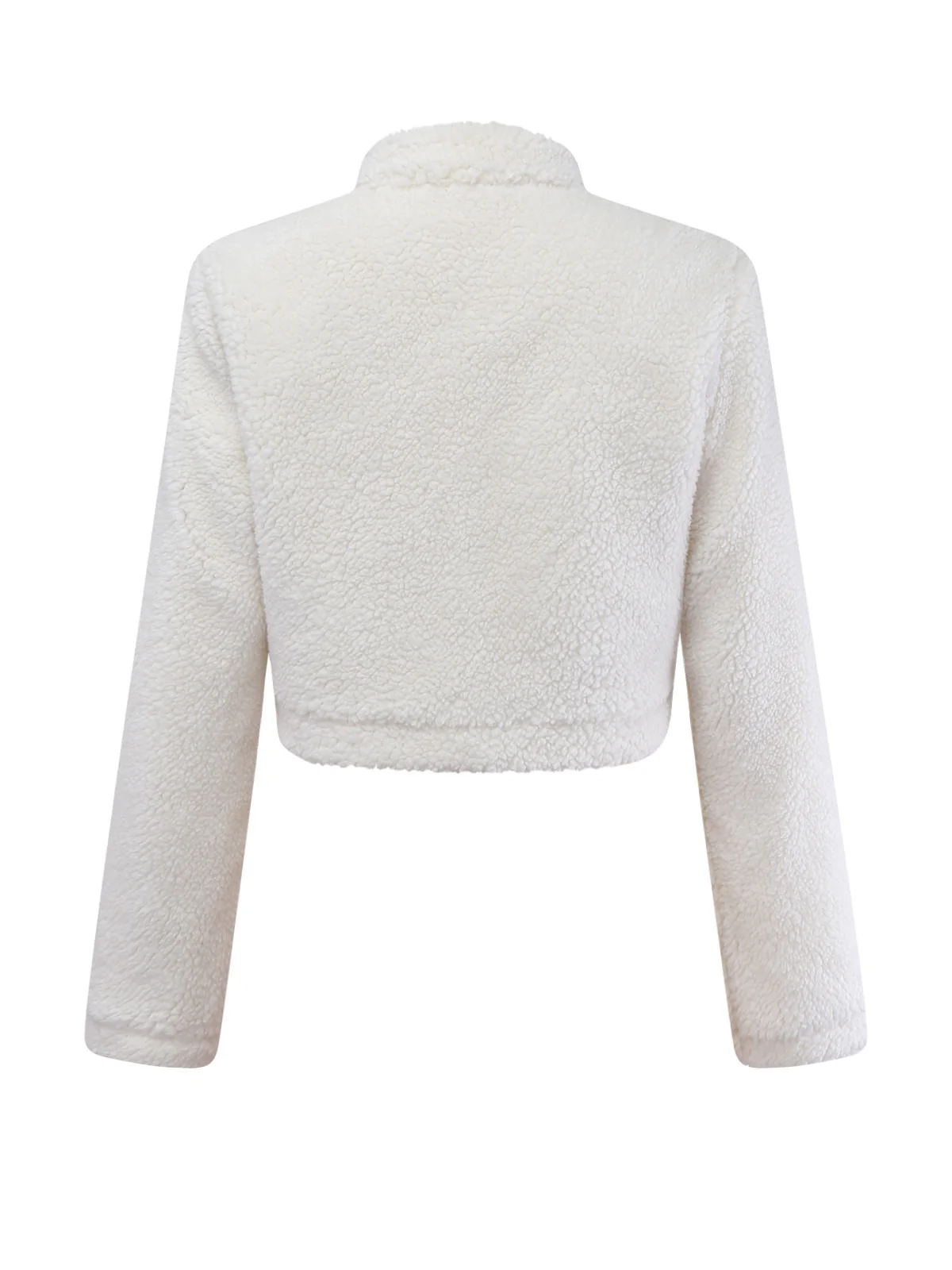 White 1960s Faux-Wool Stand Collar Jacket - Image 4