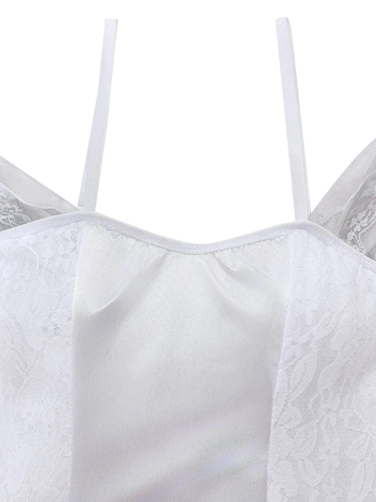 White 1960s Halloween Zombie Bride Lace Mesh Dress - Image 3