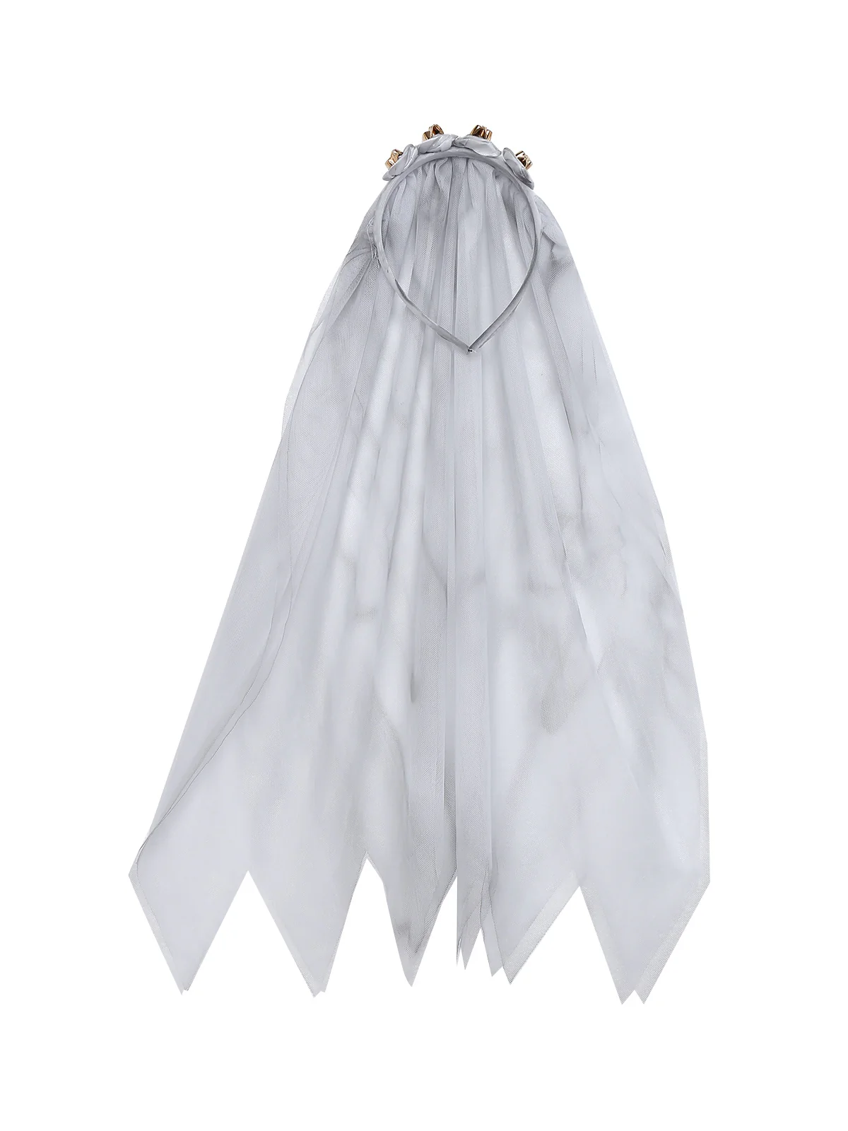 White 1960s Halloween Zombie Bride Lace Mesh Dress - Image 5