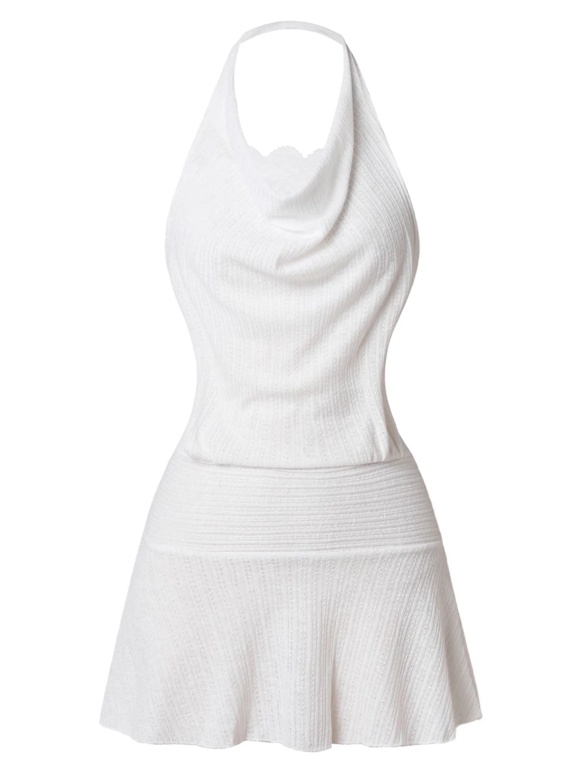 White 1960s Halter Cowl Neck Mini Dress - Image 2