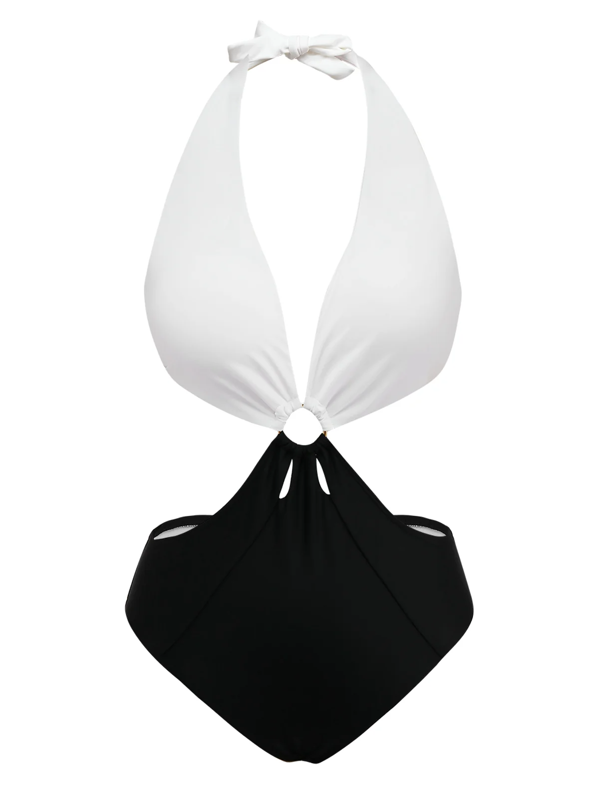 White 1960s Halter Deep V-Neck One-Piece Swimsuit