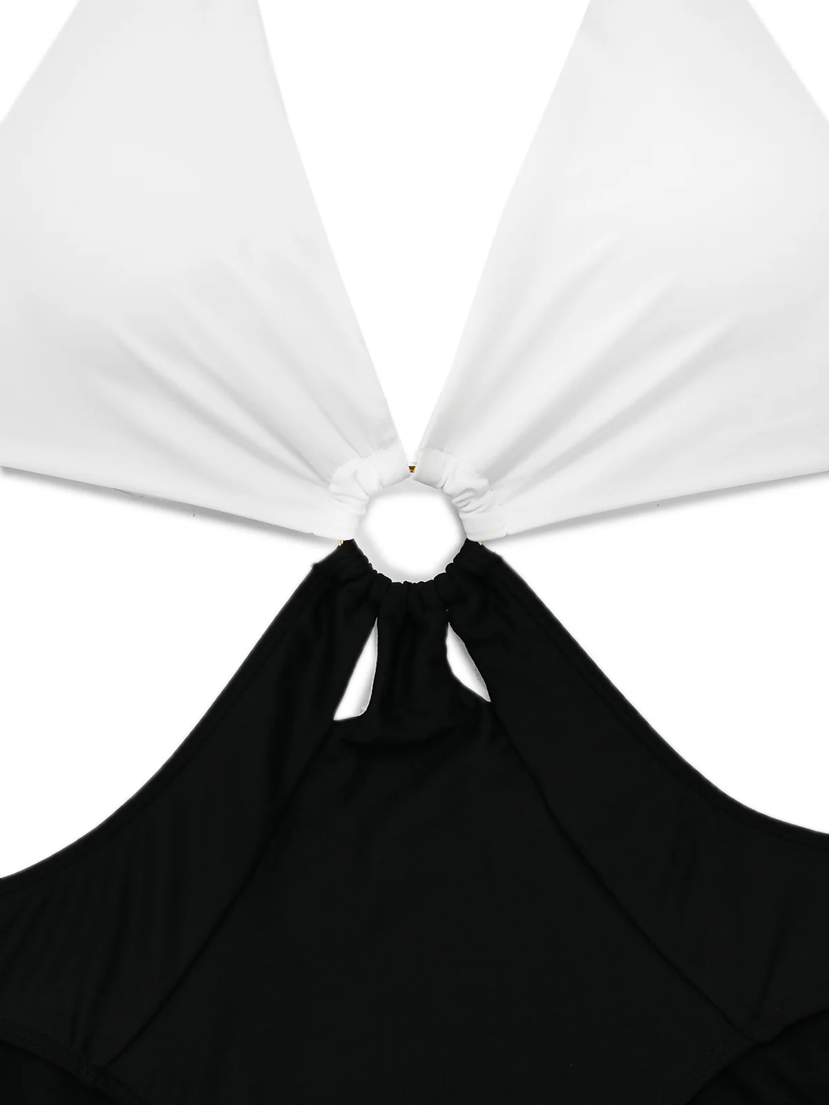 White 1960s Halter Deep V-Neck One-Piece Swimsuit - Image 4