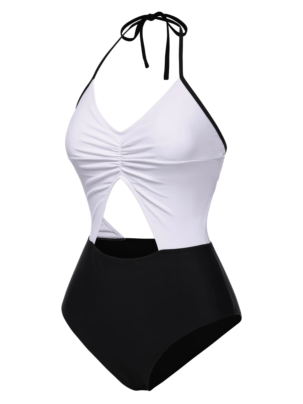 White 1960s Halter Front Cutout One-Piece Swimsuit - Image 2