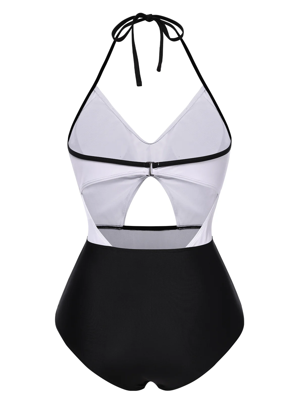 White 1960s Halter Front Cutout One-Piece Swimsuit - Image 3