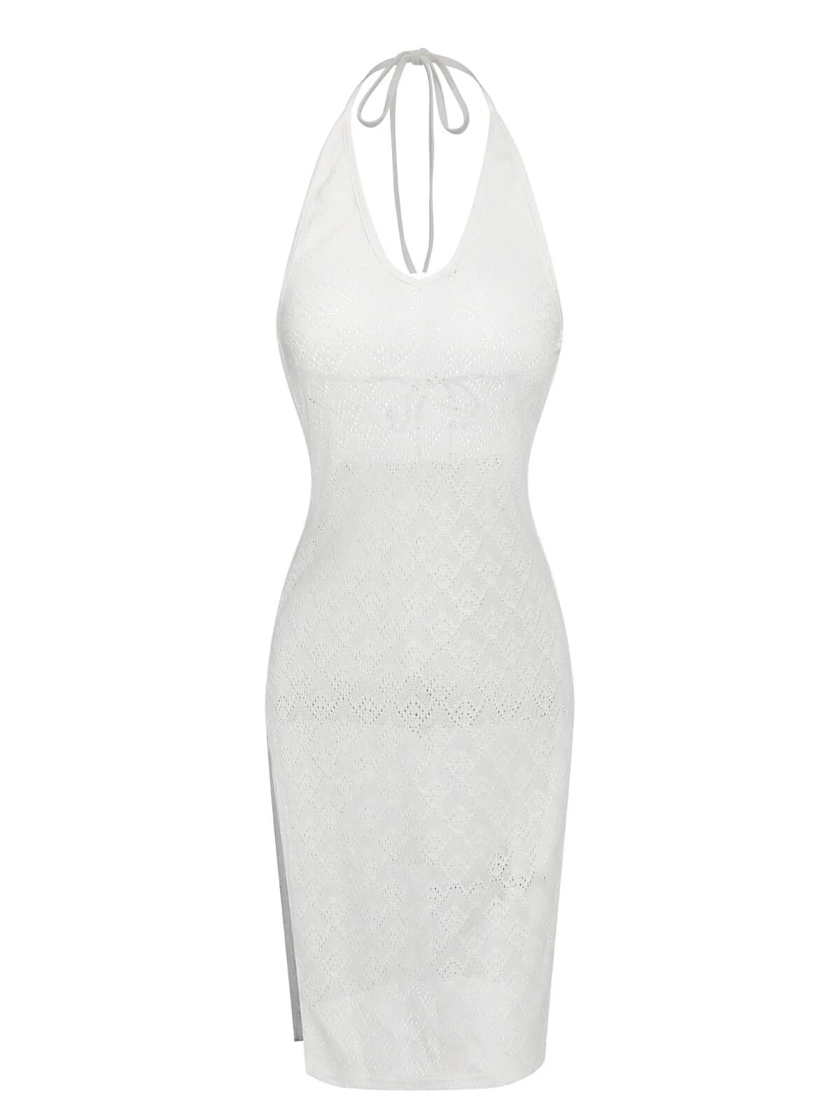 White 1960s Knitted Halter Dress Cover-Up - Image 2