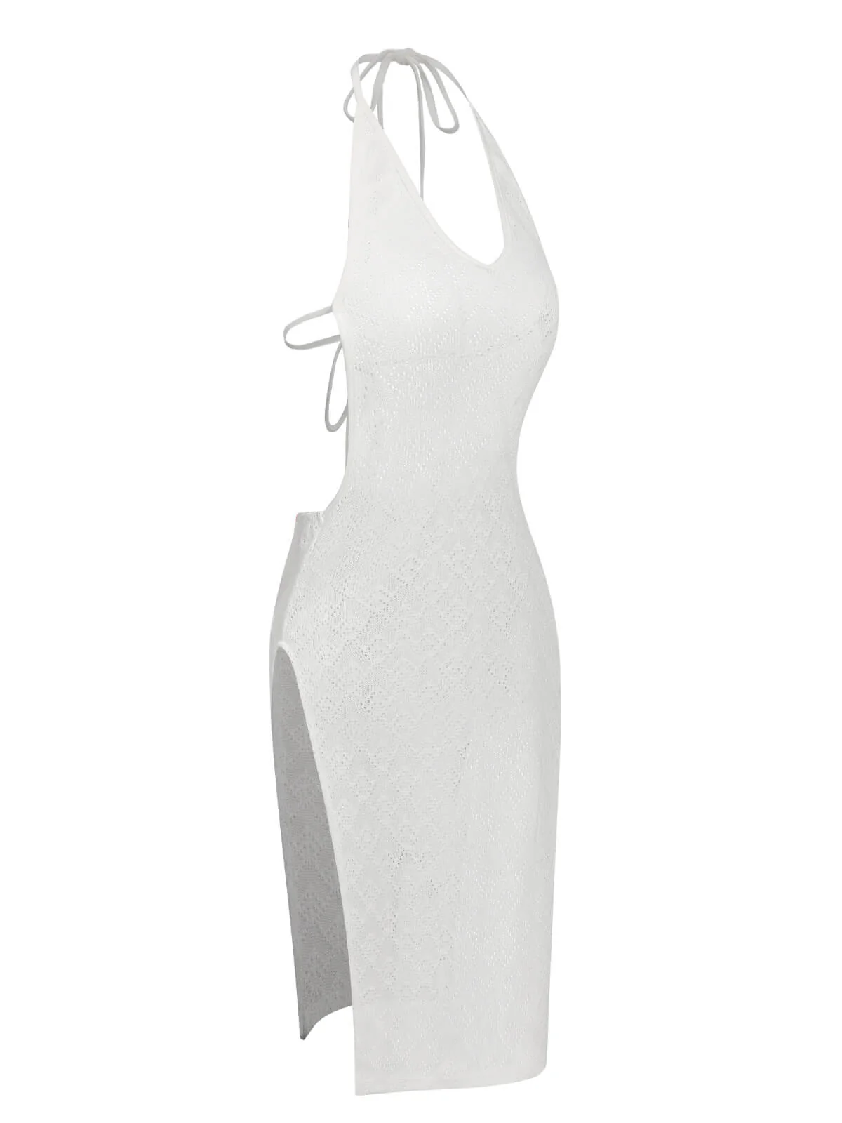 White 1960s Knitted Halter Dress Cover-Up - Image 3