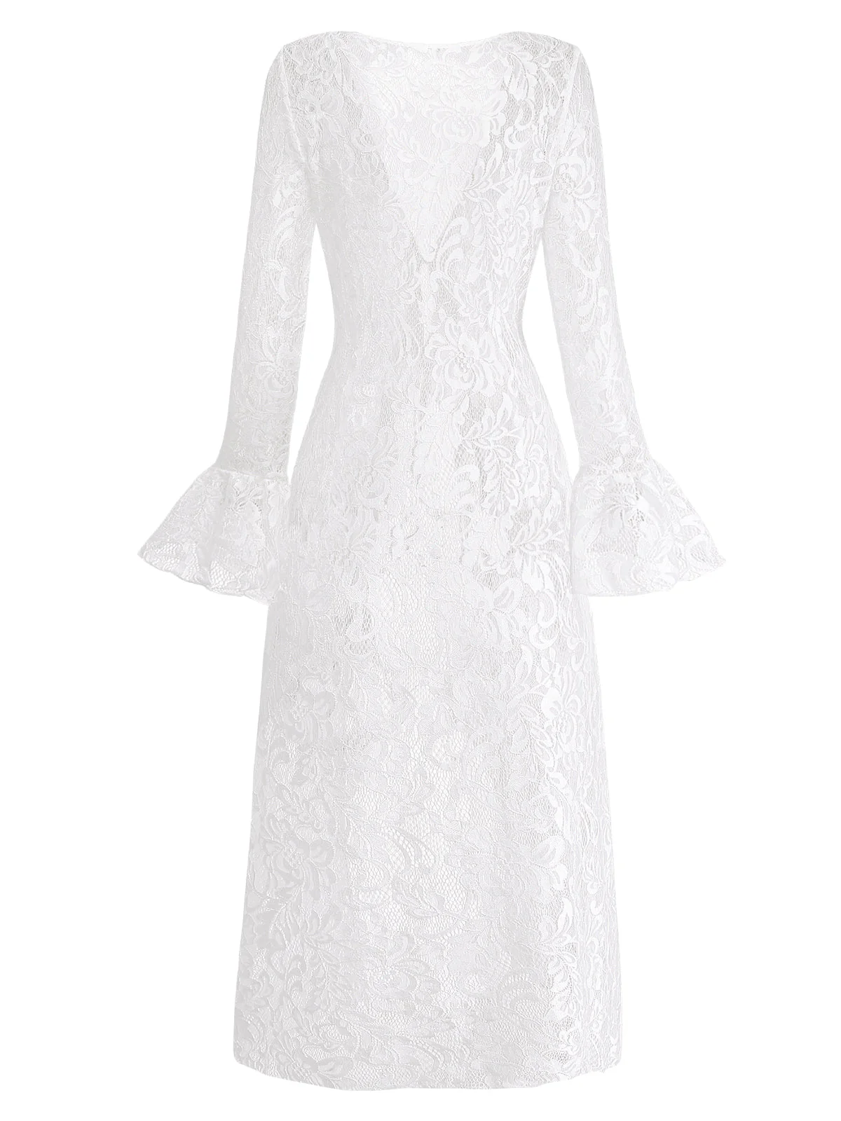 [Pre-Sale] White 1960s Lace Flared Sleeve Ruffle Maxi Cover-Up - Image 4