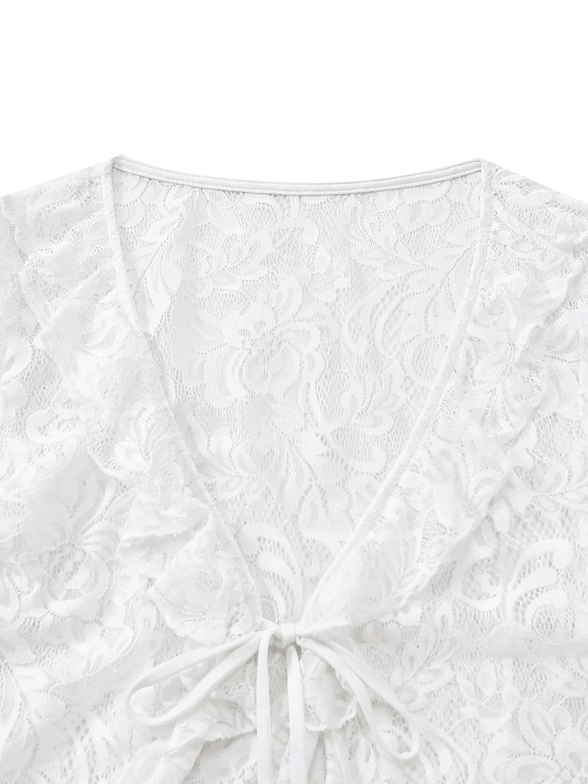 [Pre-Sale] White 1960s Lace Flared Sleeve Ruffle Maxi Cover-Up - Image 5