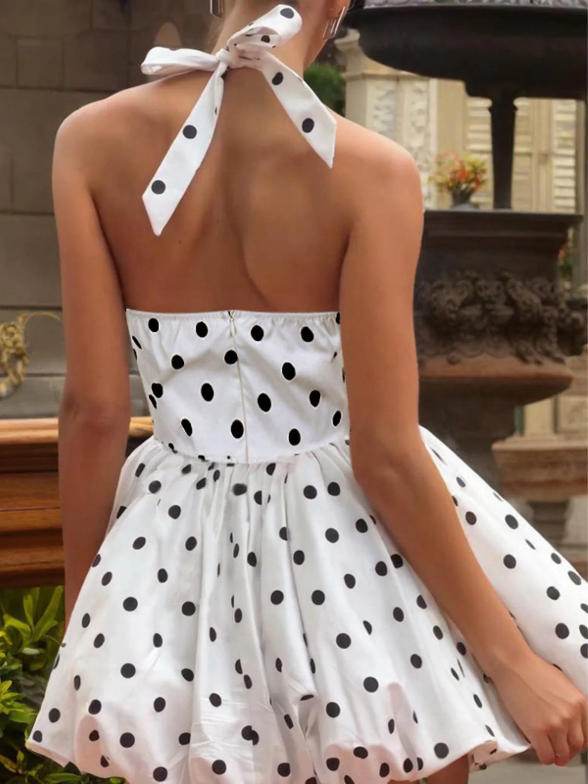 White 1960s Polka Dots Halter Tutu Dress - Image 5