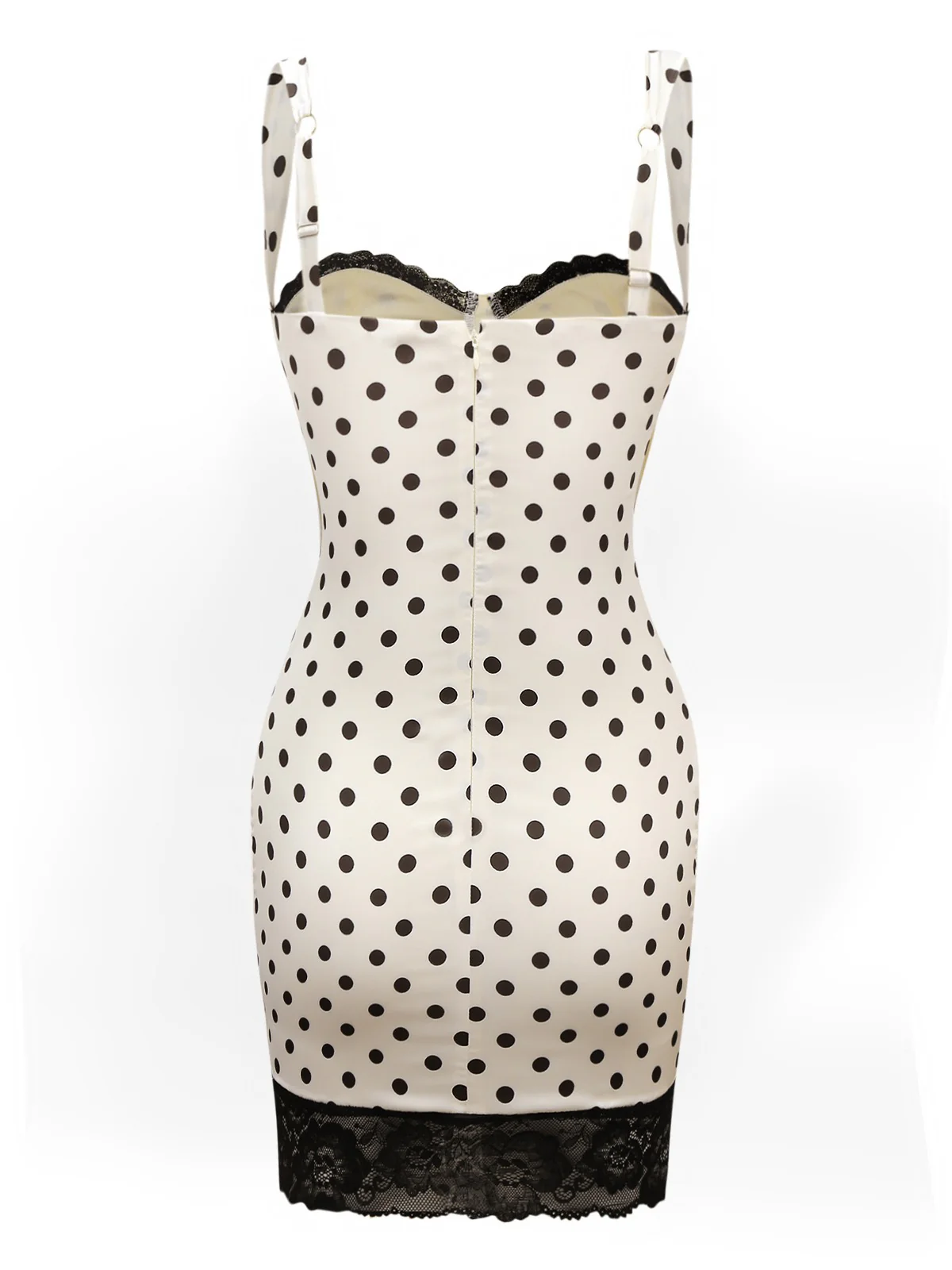 White 1960s Polka Dots Lace Patchwork Bodycon Dress - Image 2