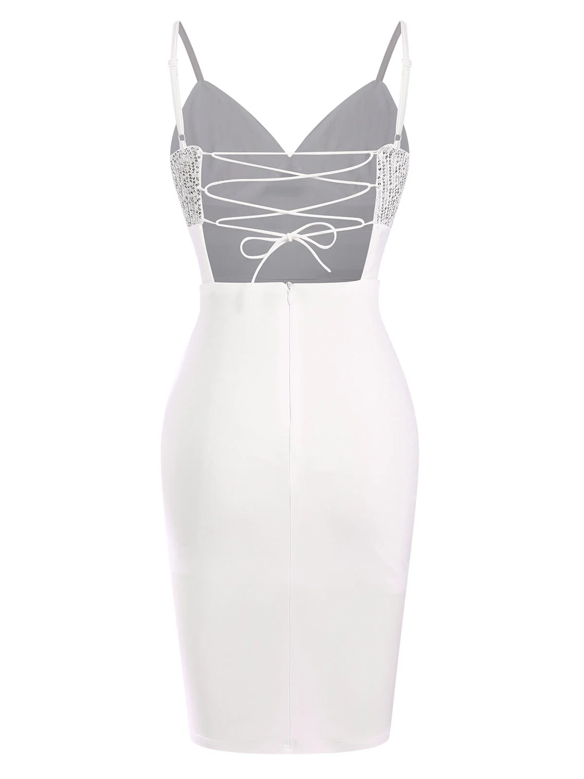 White 1960s Sequins Splicing Slit Dress - Image 2