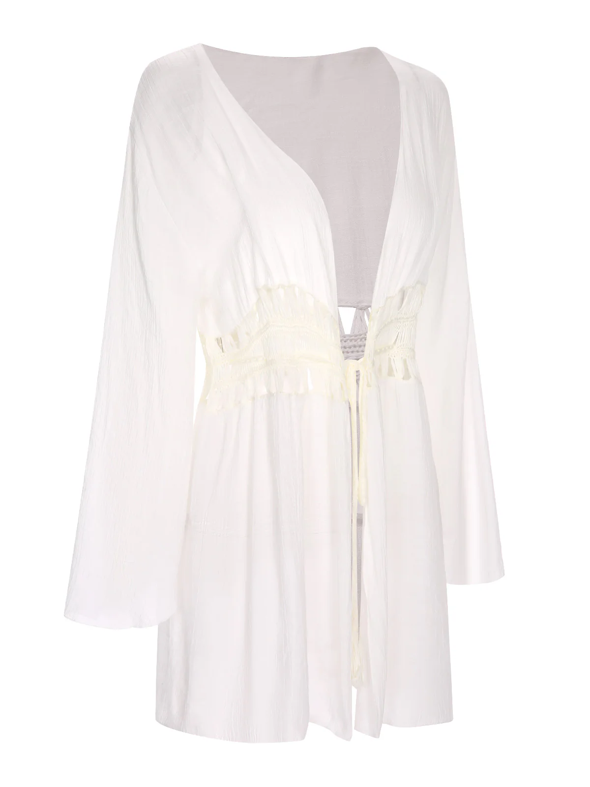 White 1960s Solid Hollow Waist Cover Up - Image 2