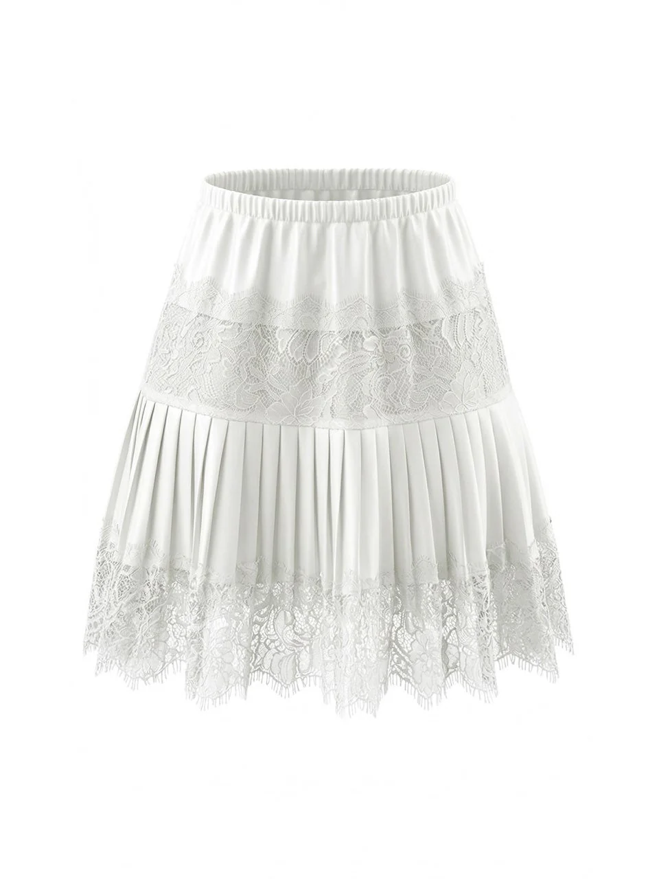 White 1960s Solid Lace Pleated Skirt - Image 2