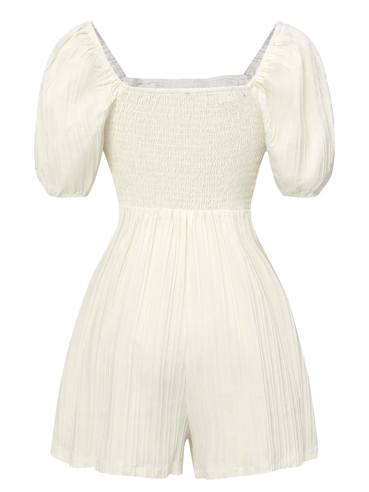 White 1960s Solid Puff Square Neck Romper - Image 3