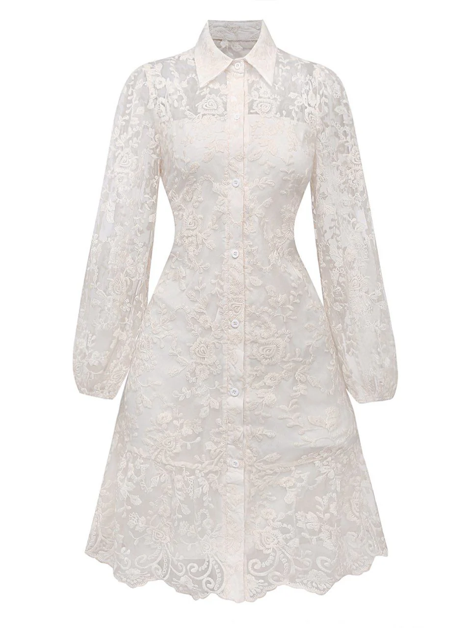 White 1960s Solid Pure Cotton Lace Dress - Image 2