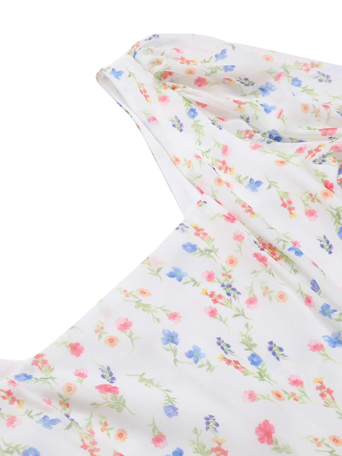 White 1960s Square Neck Puff Ditsy Floral Dress - Image 4