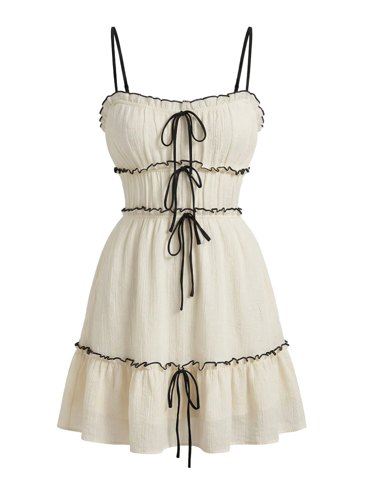 White 1960s Textured Ruffled Spaghetti Strap Mini Dress - Image 2