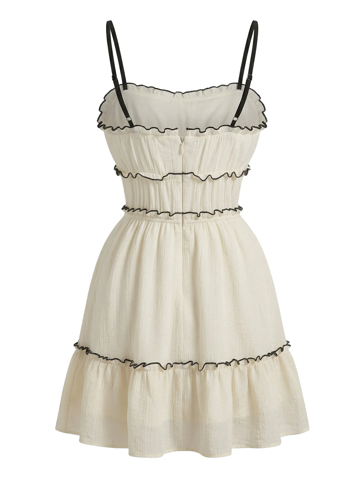 White 1960s Textured Ruffled Spaghetti Strap Mini Dress - Image 3