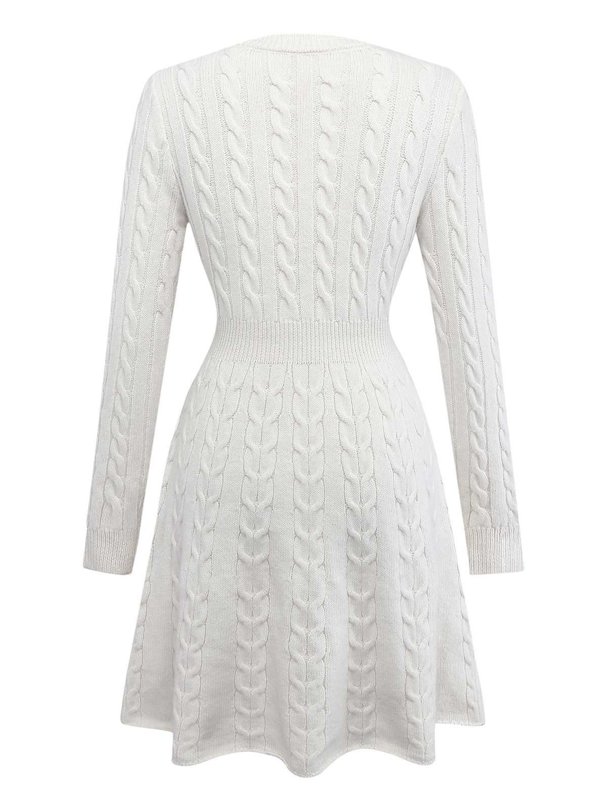 White 1970s Bow Decor Knit Sweater Dress - Image 2