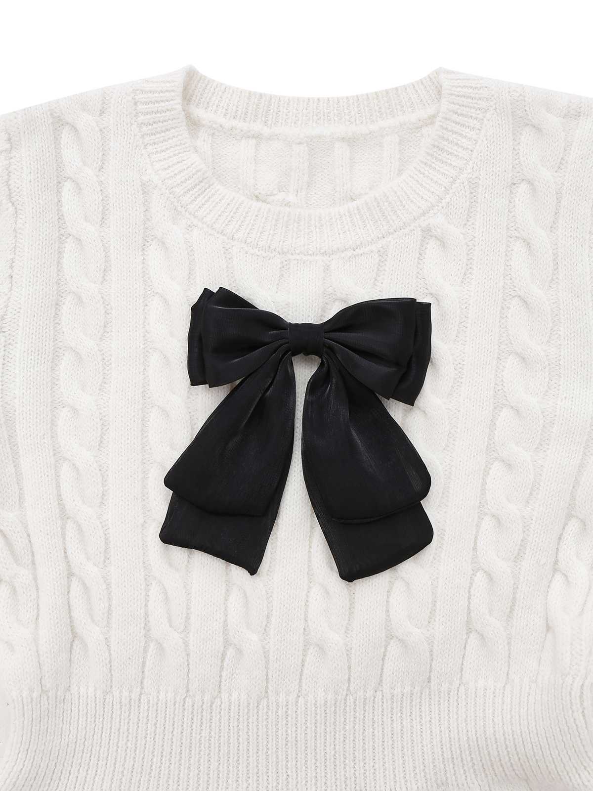 White 1970s Bow Decor Knit Sweater Dress - Image 3