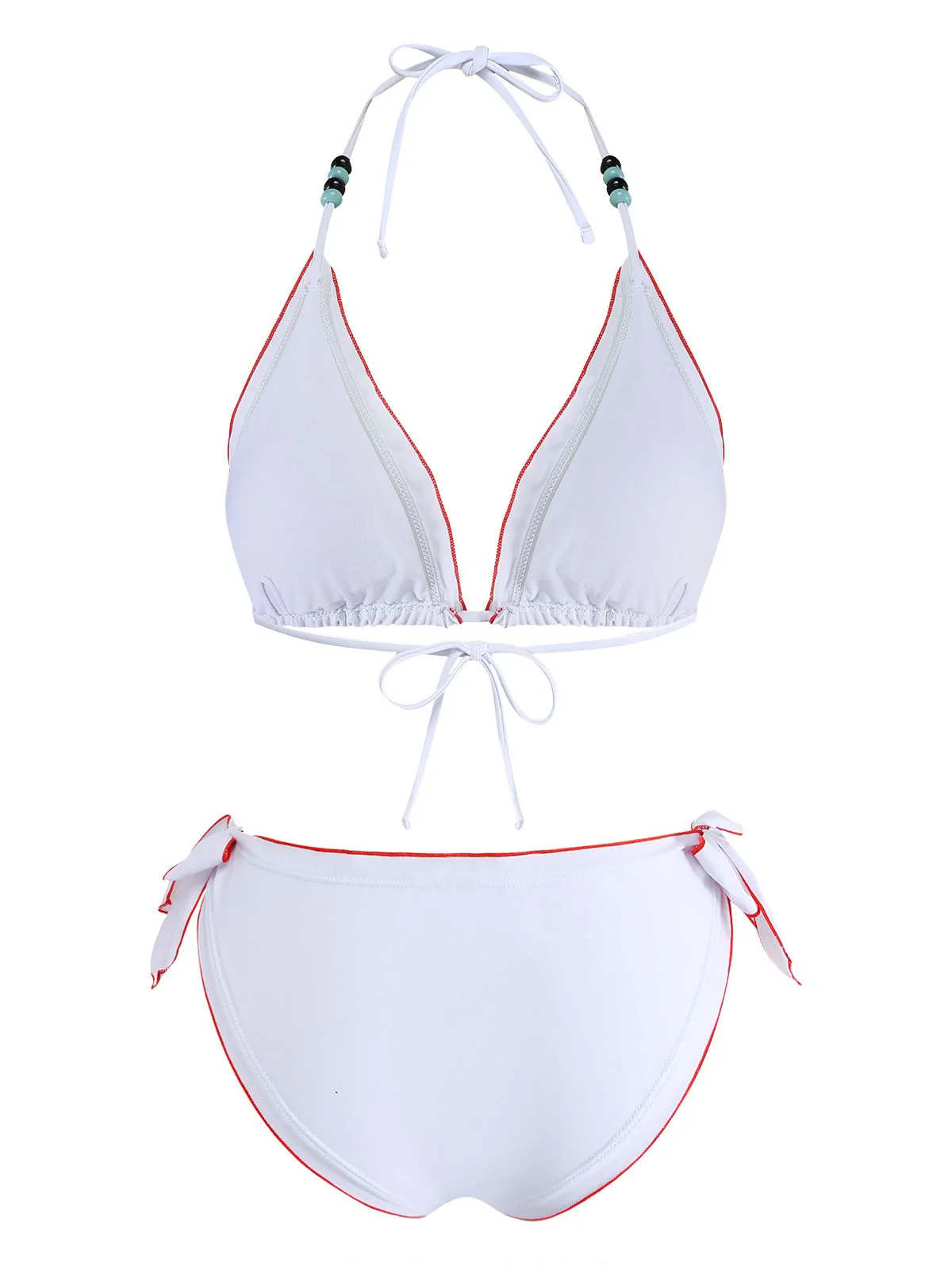 White 1970s Cherry Print Tie-Halter Bikini Set - Image 3