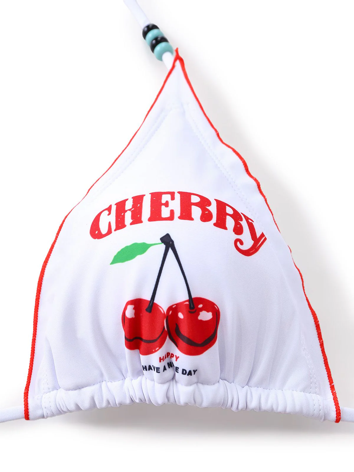 White 1970s Cherry Print Tie-Halter Bikini Set - Image 4