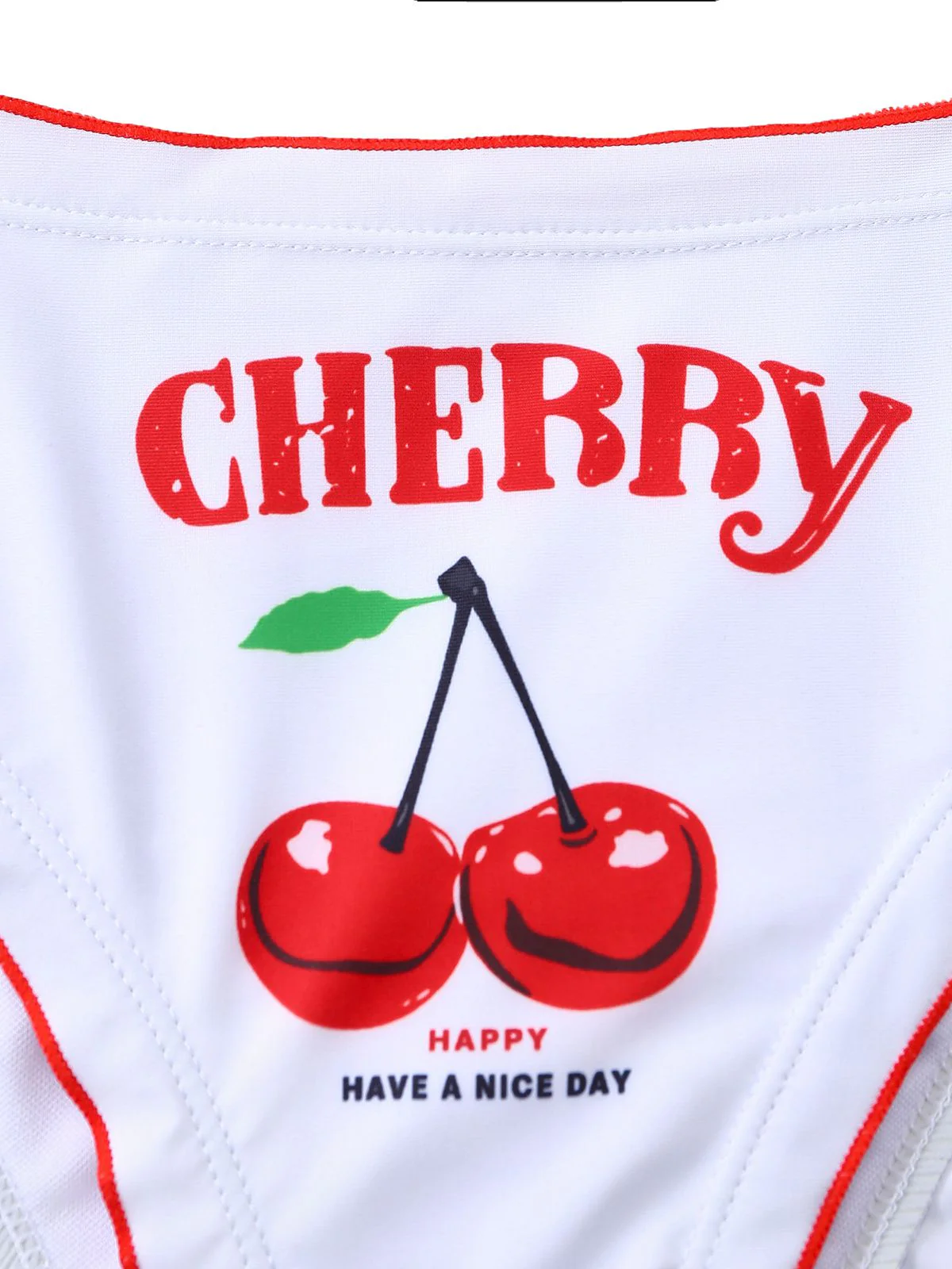 White 1970s Cherry Print Tie-Halter Bikini Set - Image 6