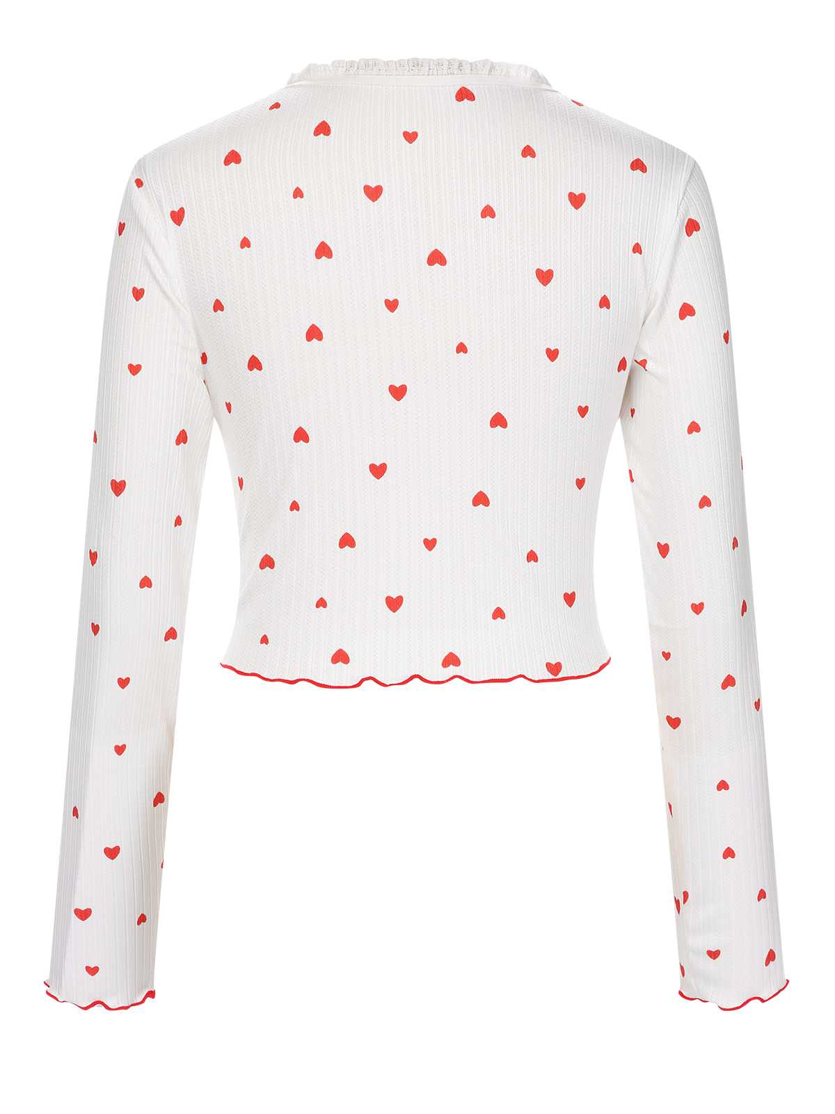 White 1970s Curled Heart Bow Long Sleeve Pajamas - Image 3