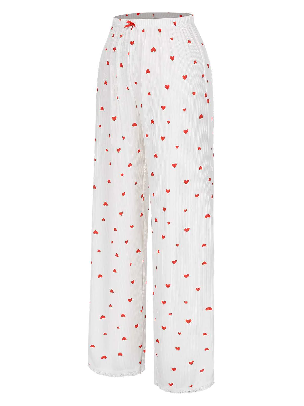 White 1970s Curled Heart Bow Long Sleeve Pajamas - Image 7