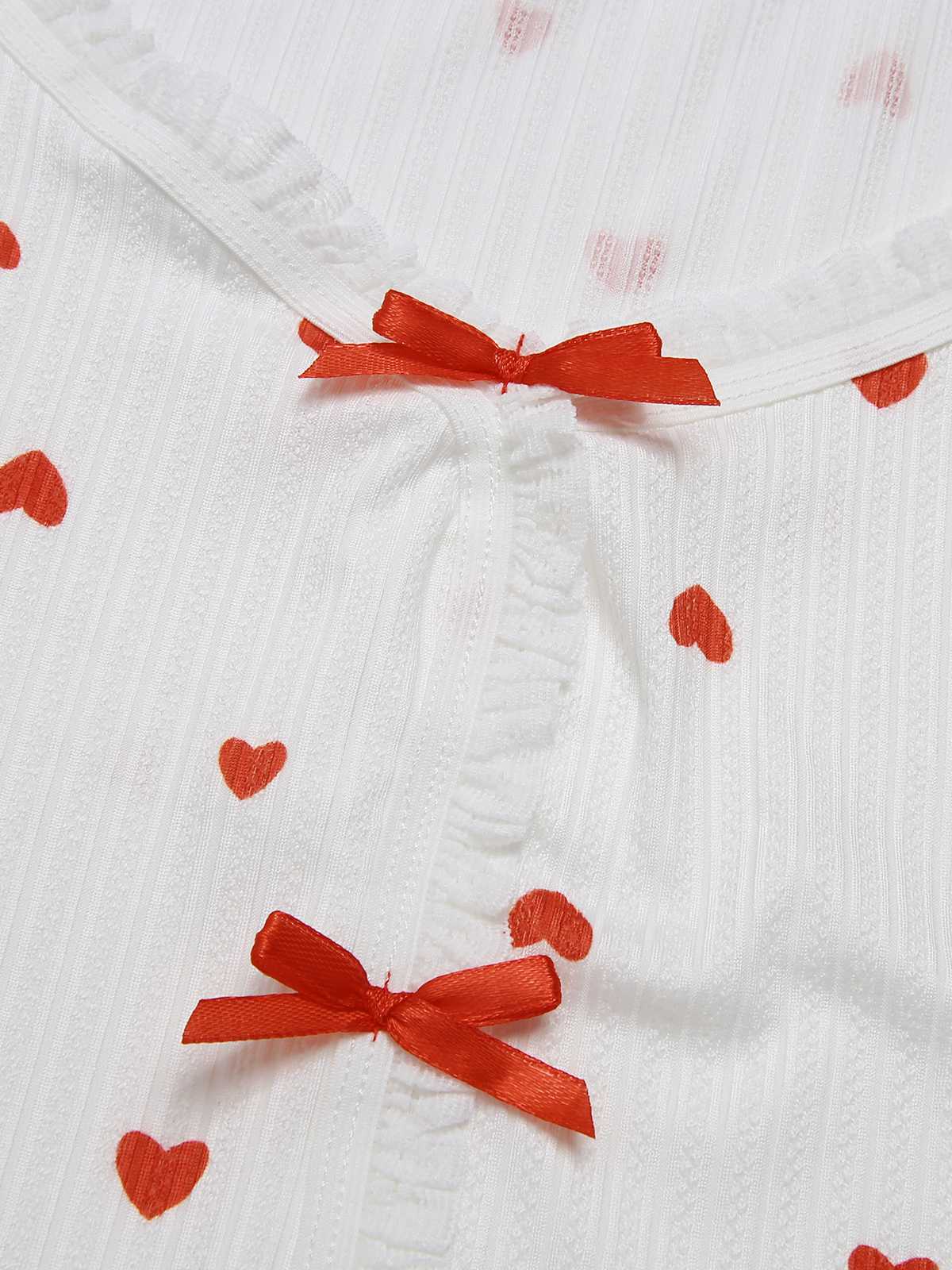 White 1970s Curled Heart Bow Long Sleeve Pajamas - Image 8