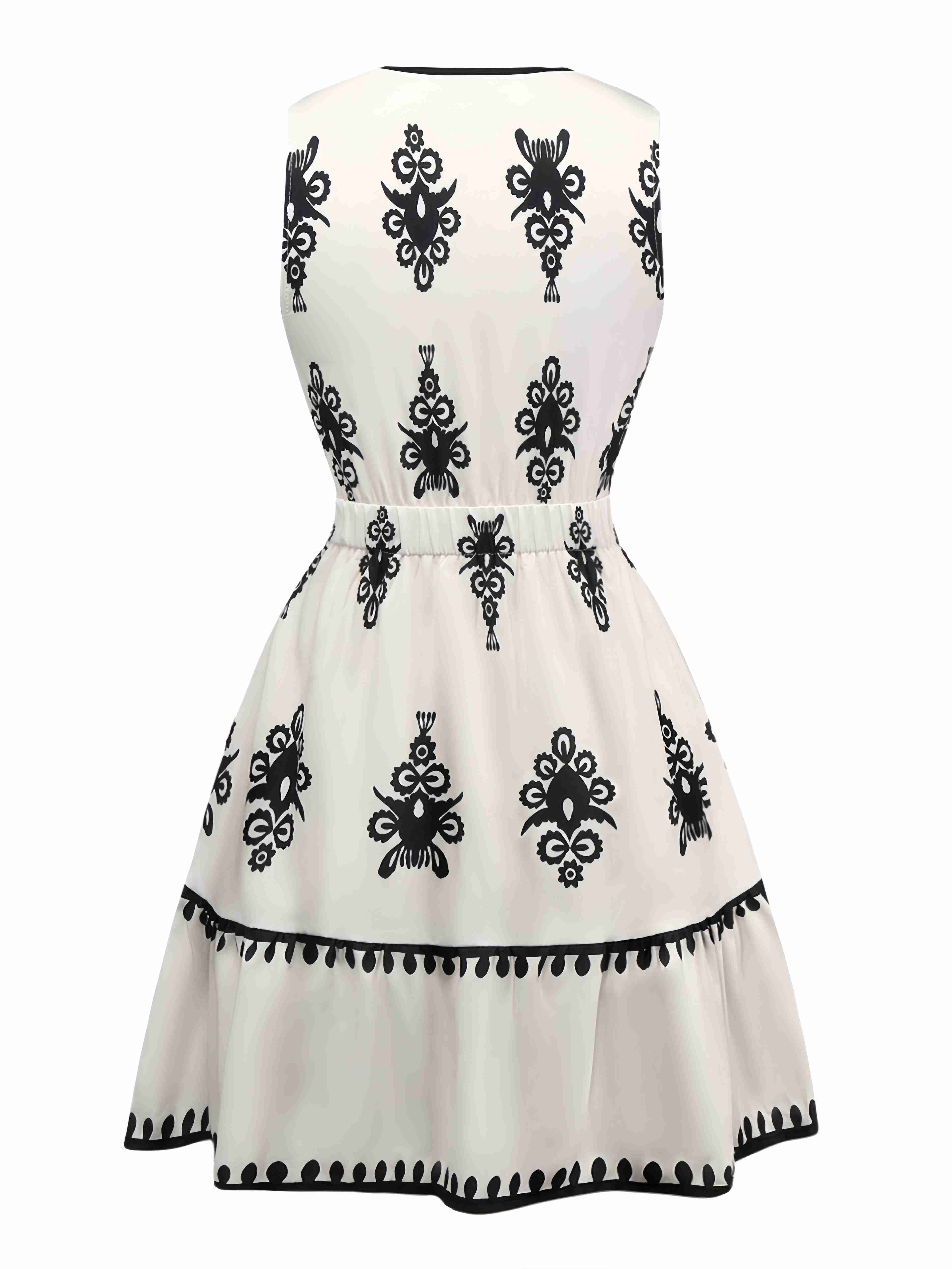 White 1970s Deep V Boho Floral Dress - Image 2