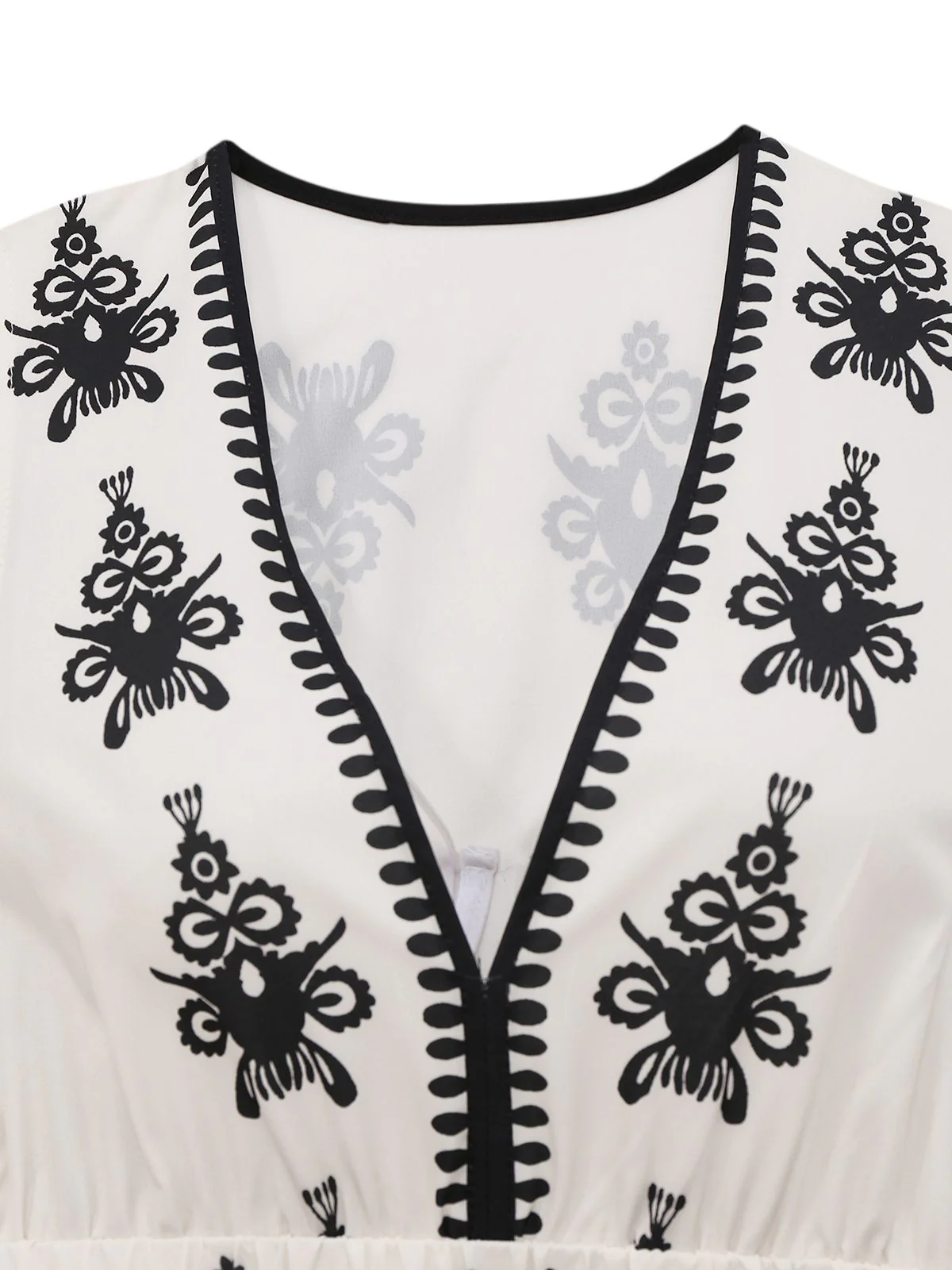 White 1970s Deep V Boho Floral Dress - Image 3