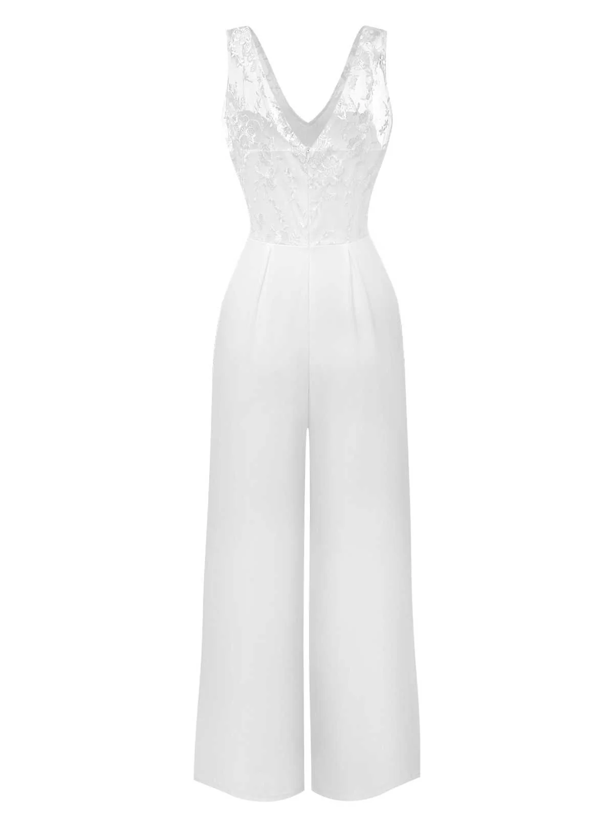 White 1970s Mesh Floral Embroidered Jumpsuit - Image 2