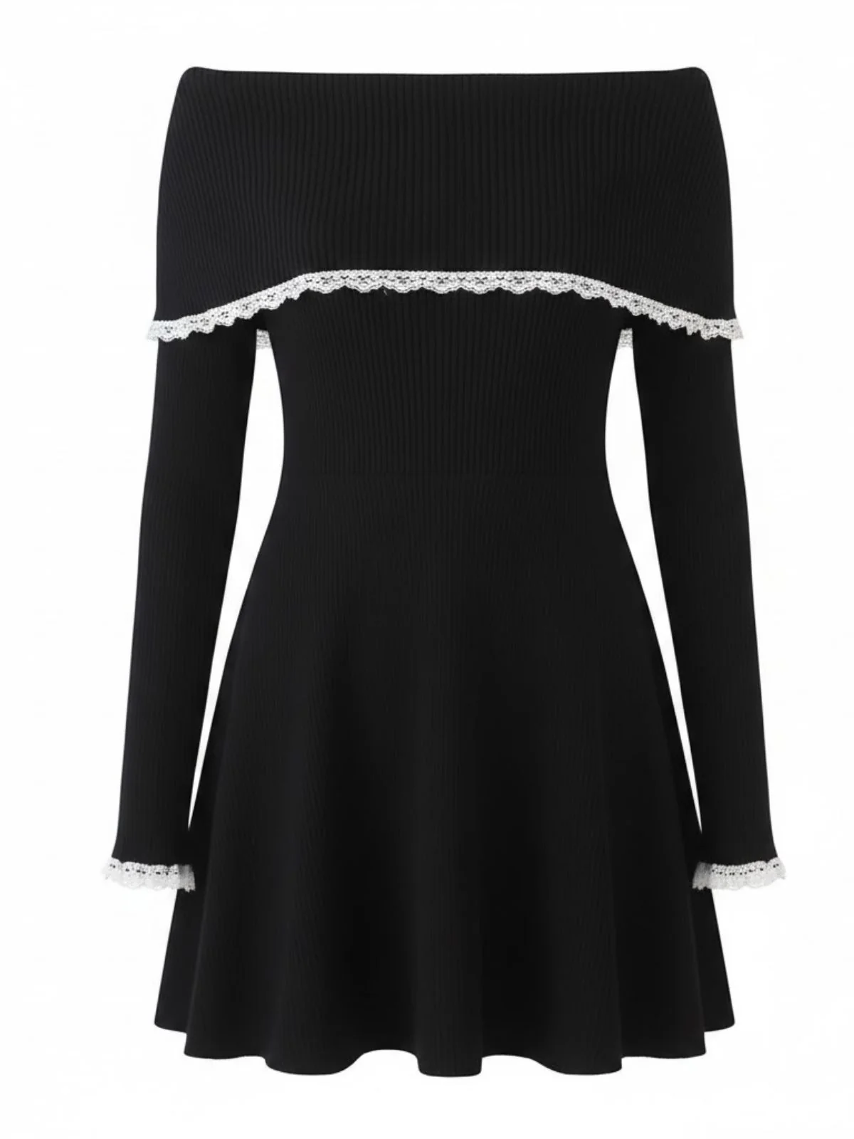 White 1970s Off-Shoulder Lace Knitted Dress - Image 7