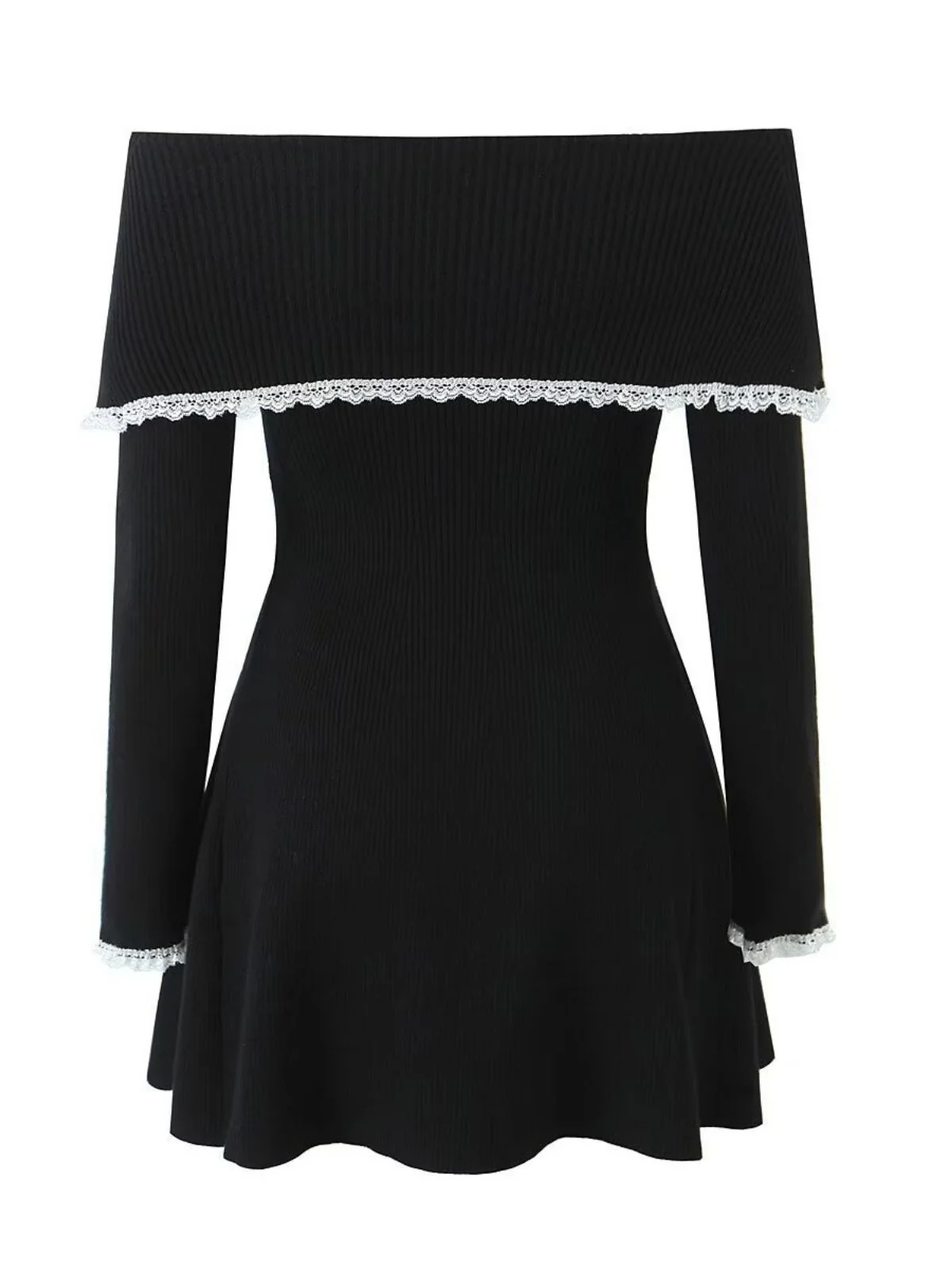 White 1970s Off-Shoulder Lace Knitted Dress - Image 8