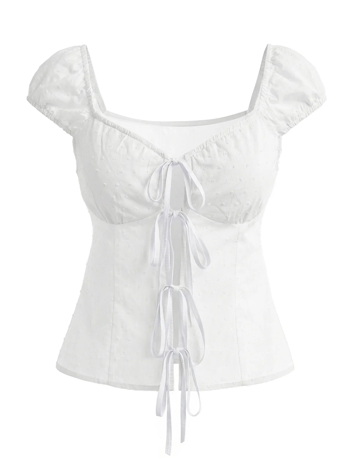 [Pre-Sale] White 1970s Pure Cotton Polka Dot Bow Tie Blouse - Image 2