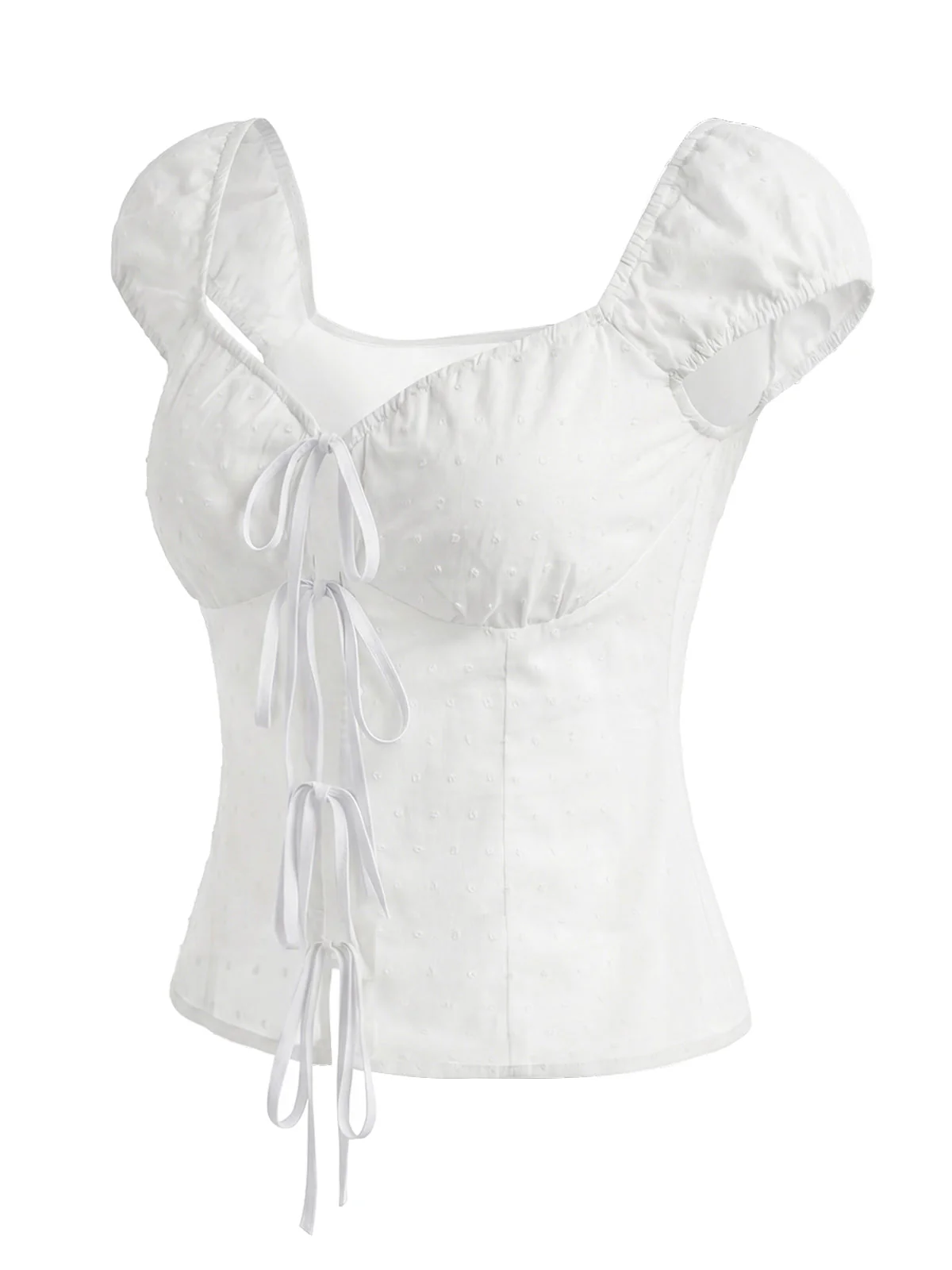 [Pre-Sale] White 1970s Pure Cotton Polka Dot Bow Tie Blouse - Image 3