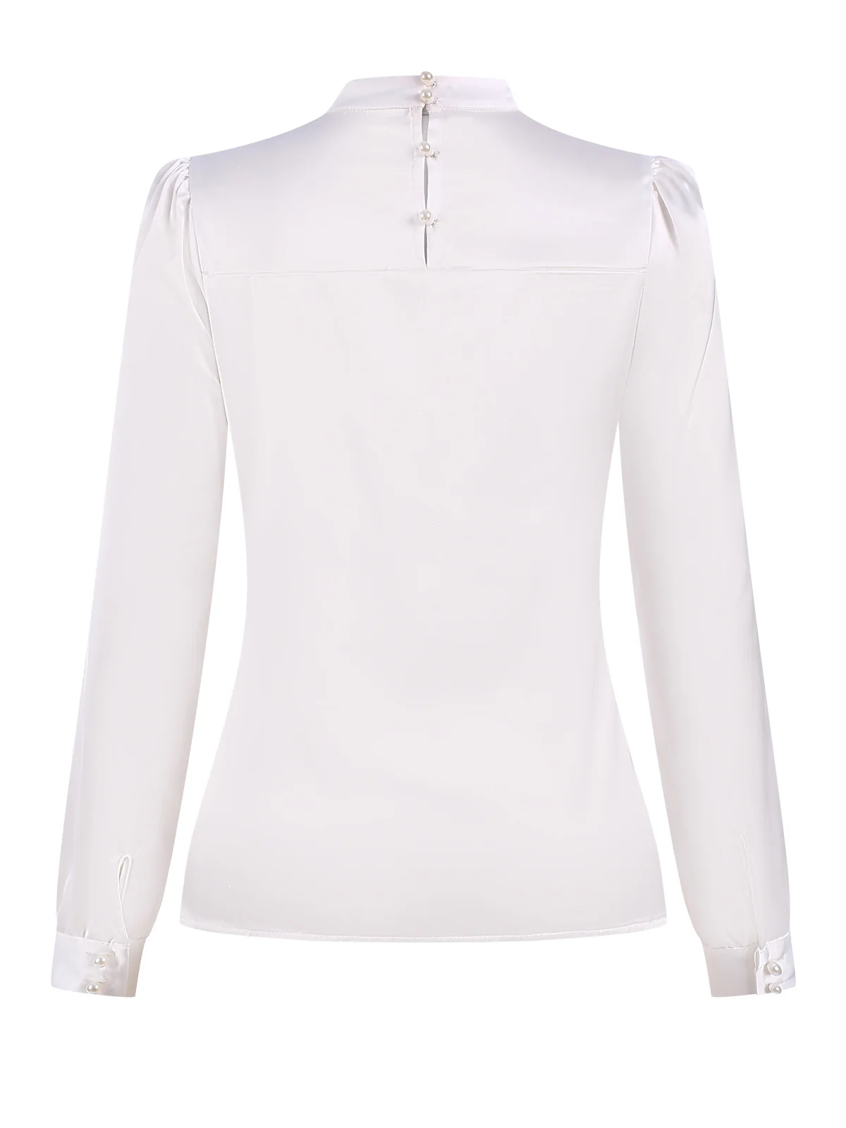 White 1970s Satin High Neck Solid Blouse - Image 4