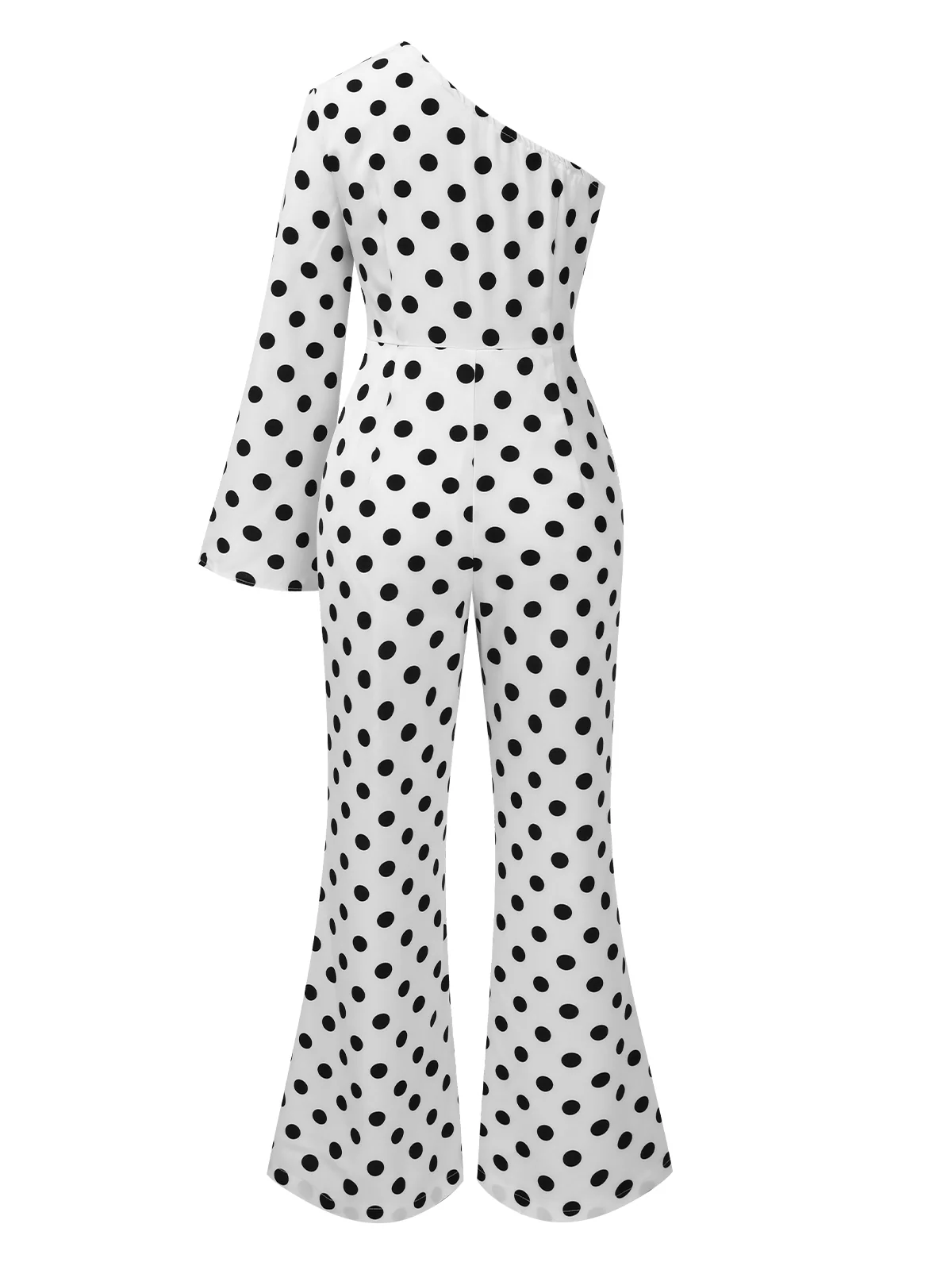 White 1970s Sloping Shoulders Polka Dot Jumpsuit - Image 2