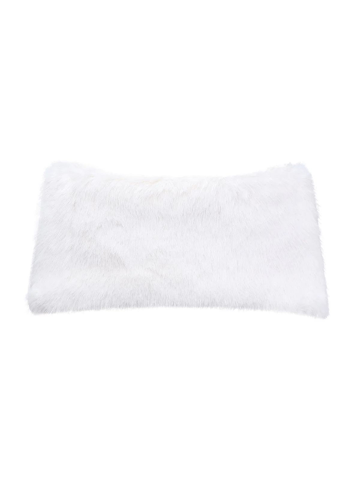 White 1970s Solid Faux Fur Pom Pom Tie Shawl - Image 4
